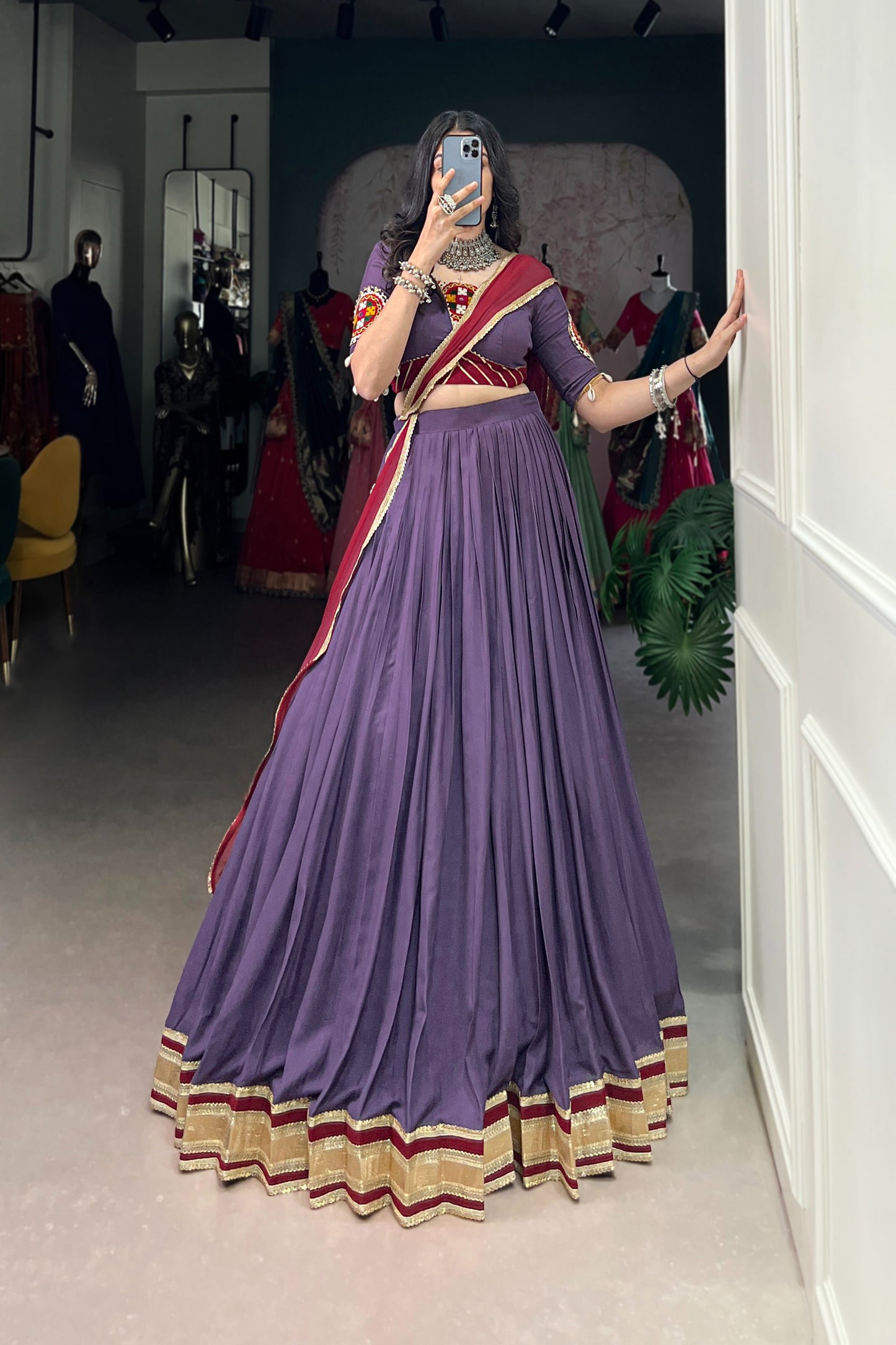TILTON NAVRATRI SPECIAL GAMTHI WORK PURE RAYON LEHENGA CHOLI WITH DUPATTA