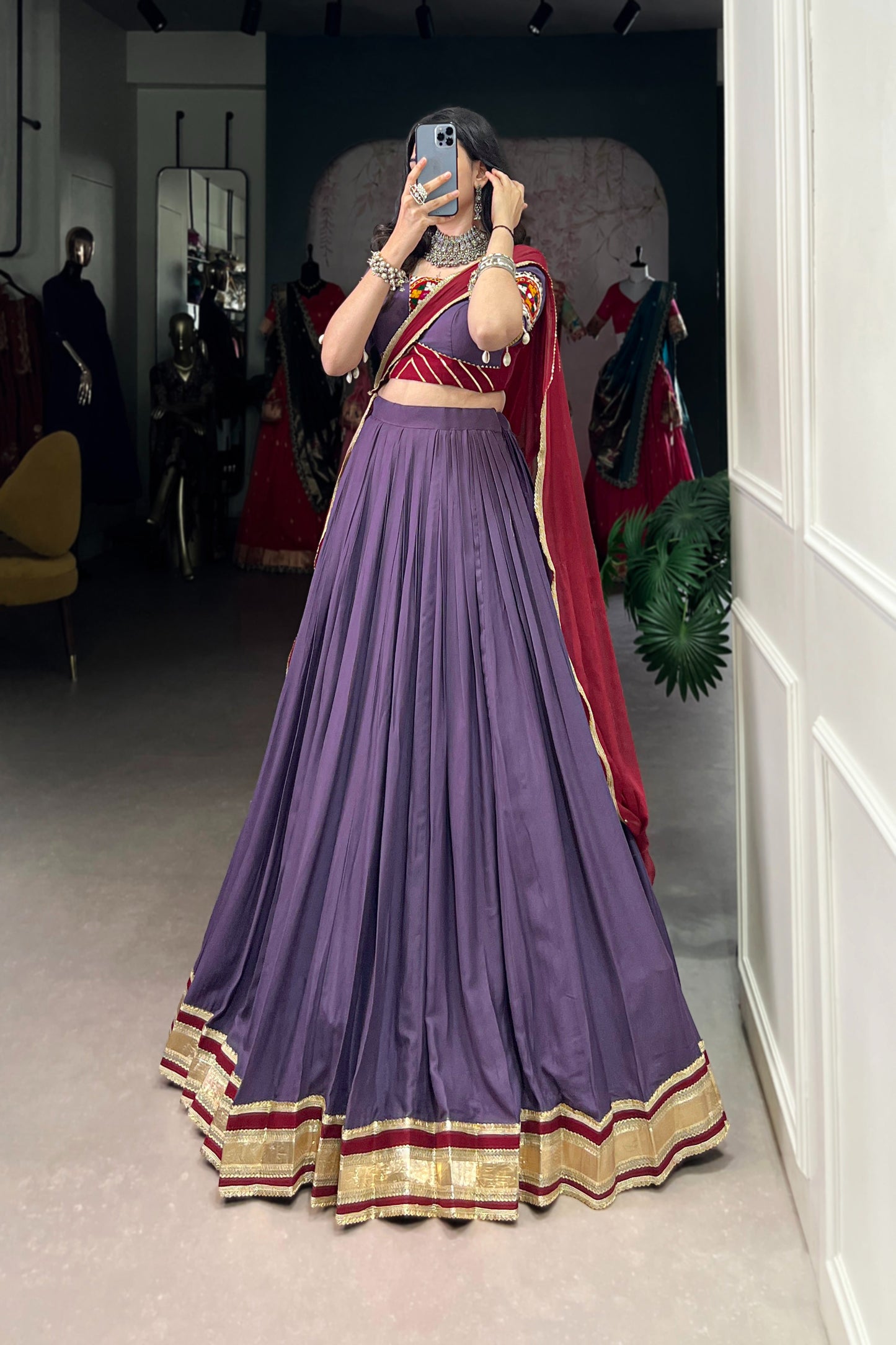 TILTON NAVRATRI SPECIAL GAMTHI WORK PURE RAYON LEHENGA CHOLI WITH DUPATTA