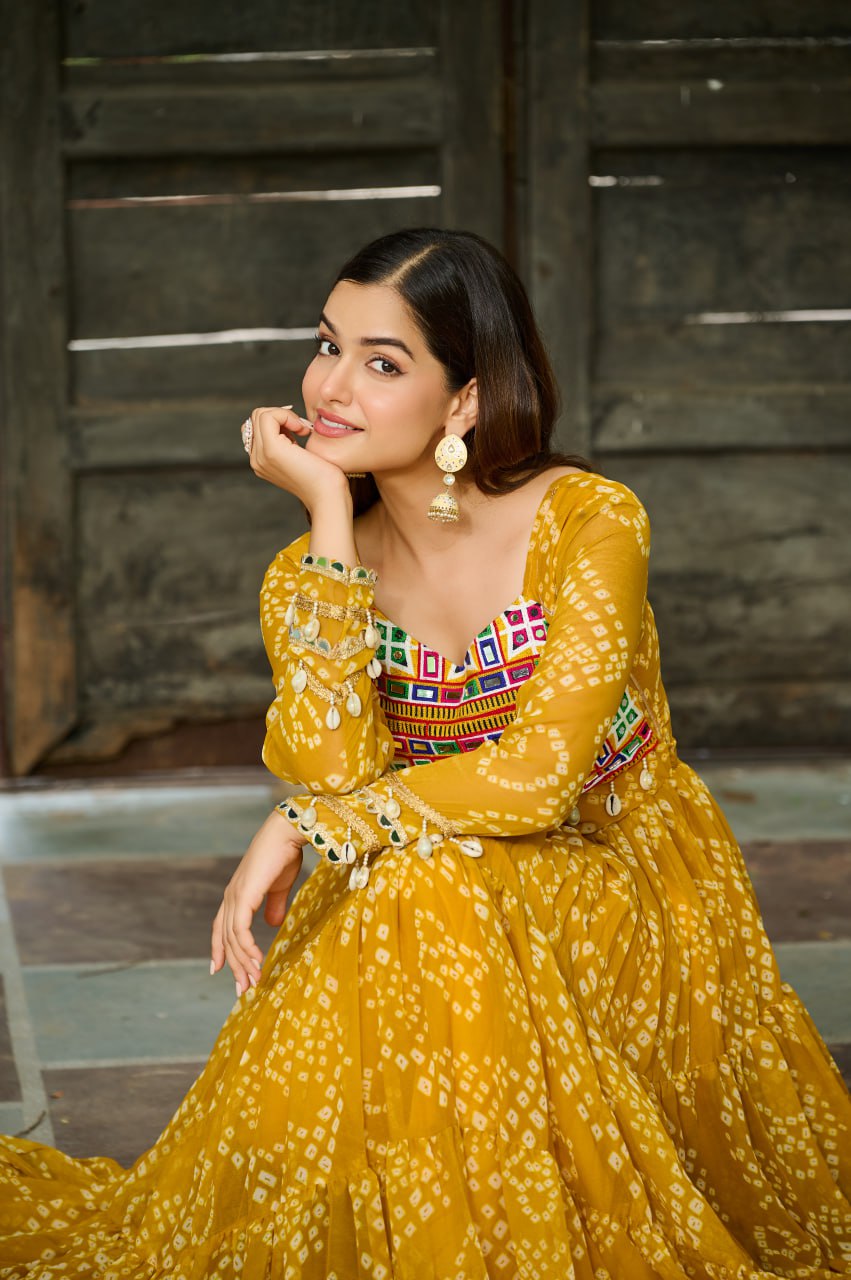 Navrang Fusion Bandhani Mirror Work Garba Gown