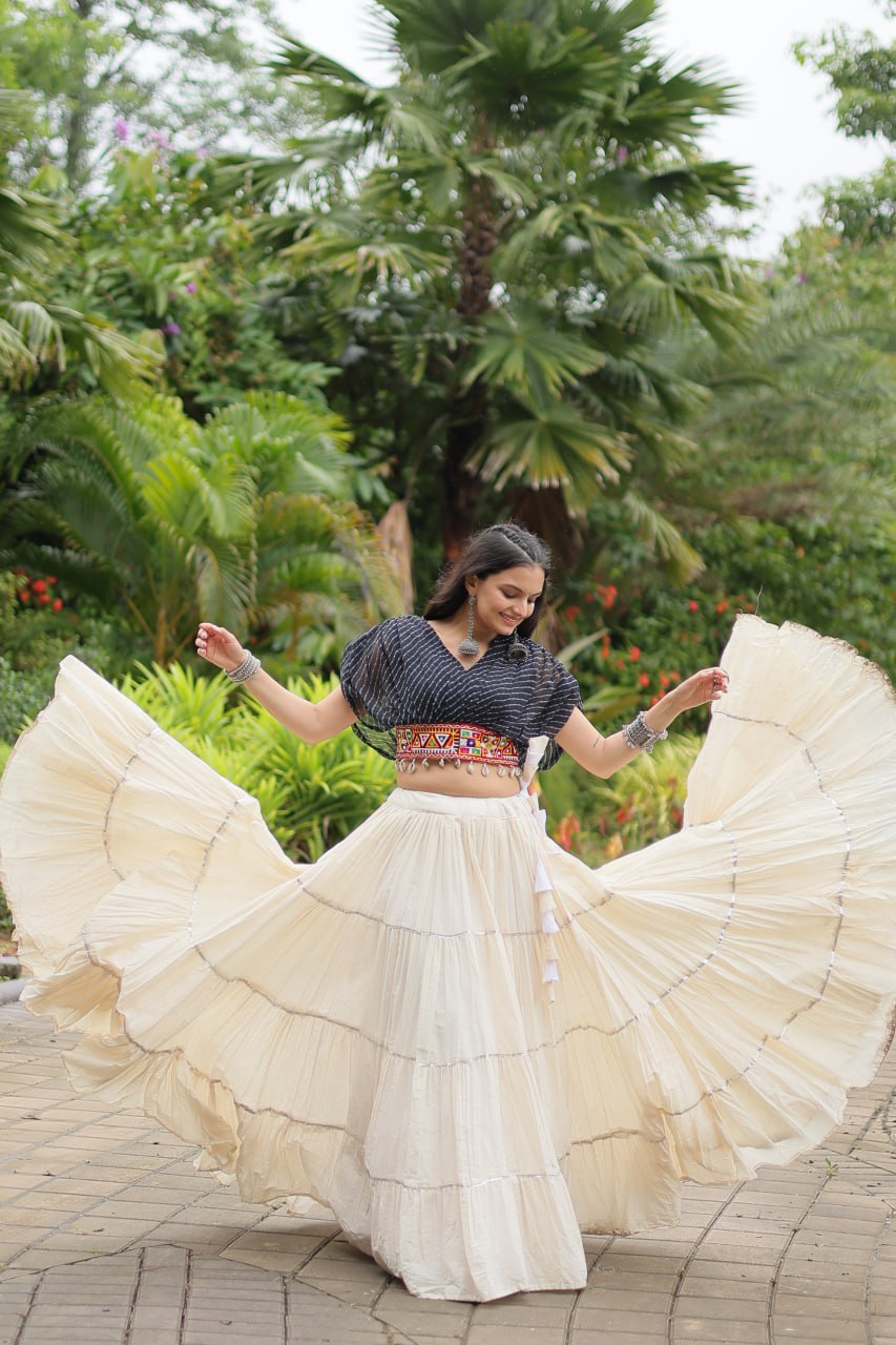 Kiara Blush Embroidered Blouse with Off-White Flared Lehenga