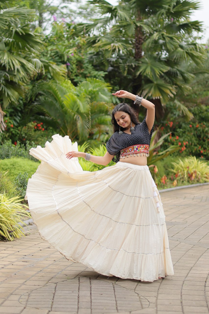Kiara Blush Embroidered Blouse with Off-White Flared Lehenga