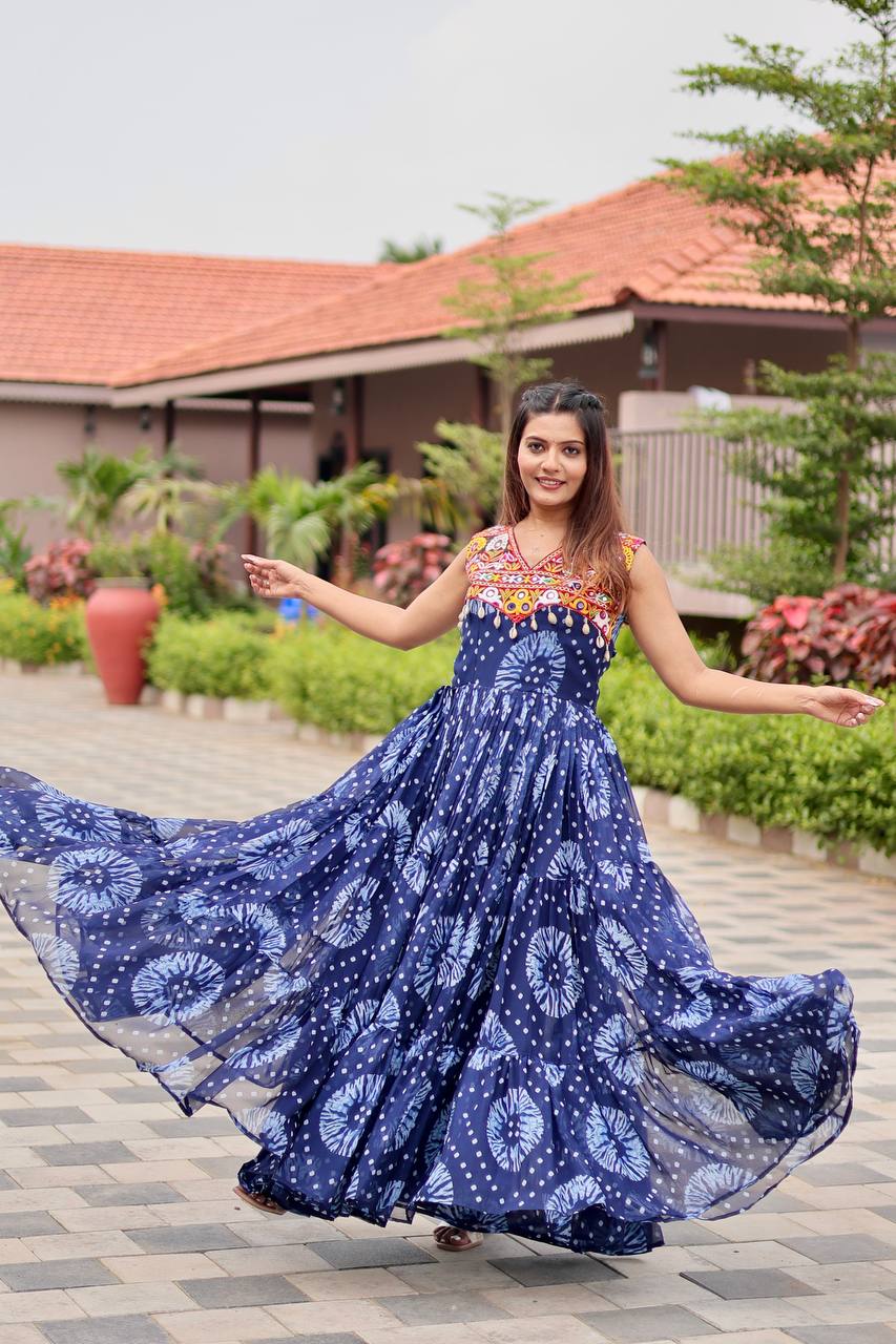 Myra Bandhani Mirror Work Flared Cotton Anarkali Work