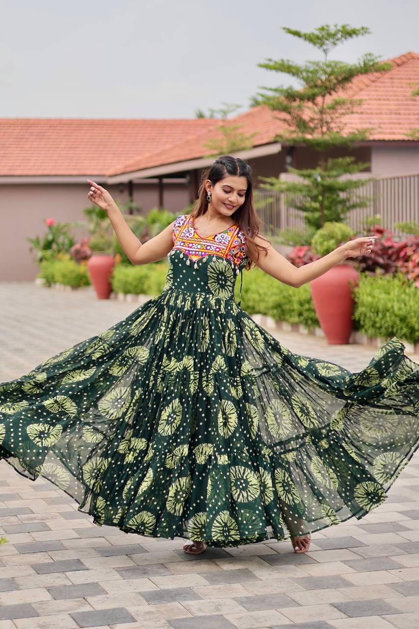 Myra Bandhani Mirror Work Flared Cotton Anarkali Work