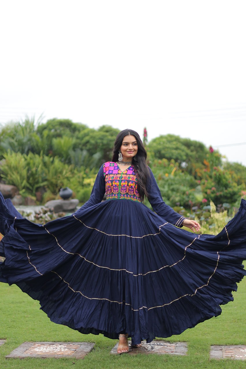 Rangrez Kutchi Mirror Work Embroidered Flared Gown