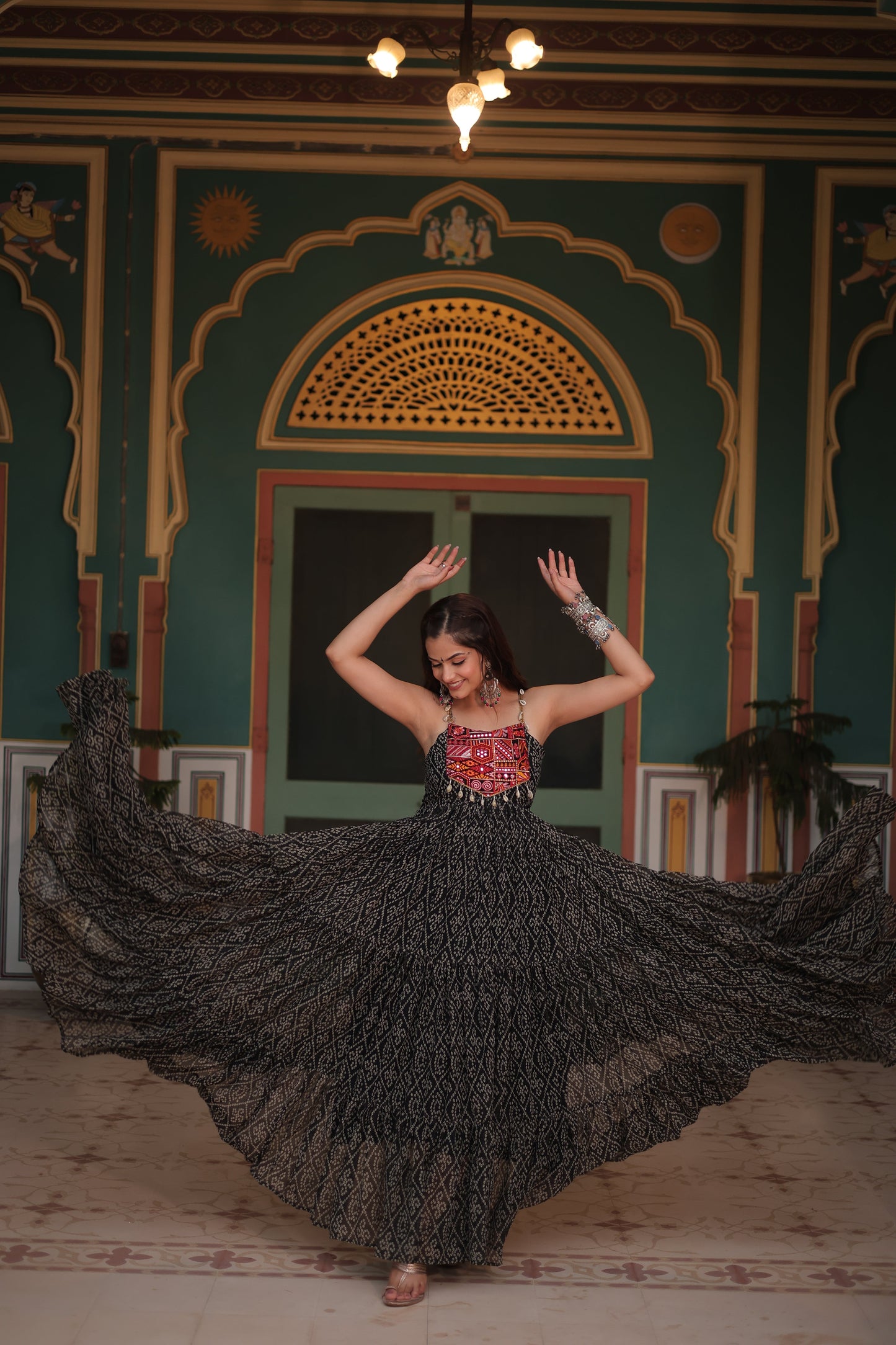 TILTON NAVRATRI SPECIAL BANDHANI PRINT PATCHWORK GOWN