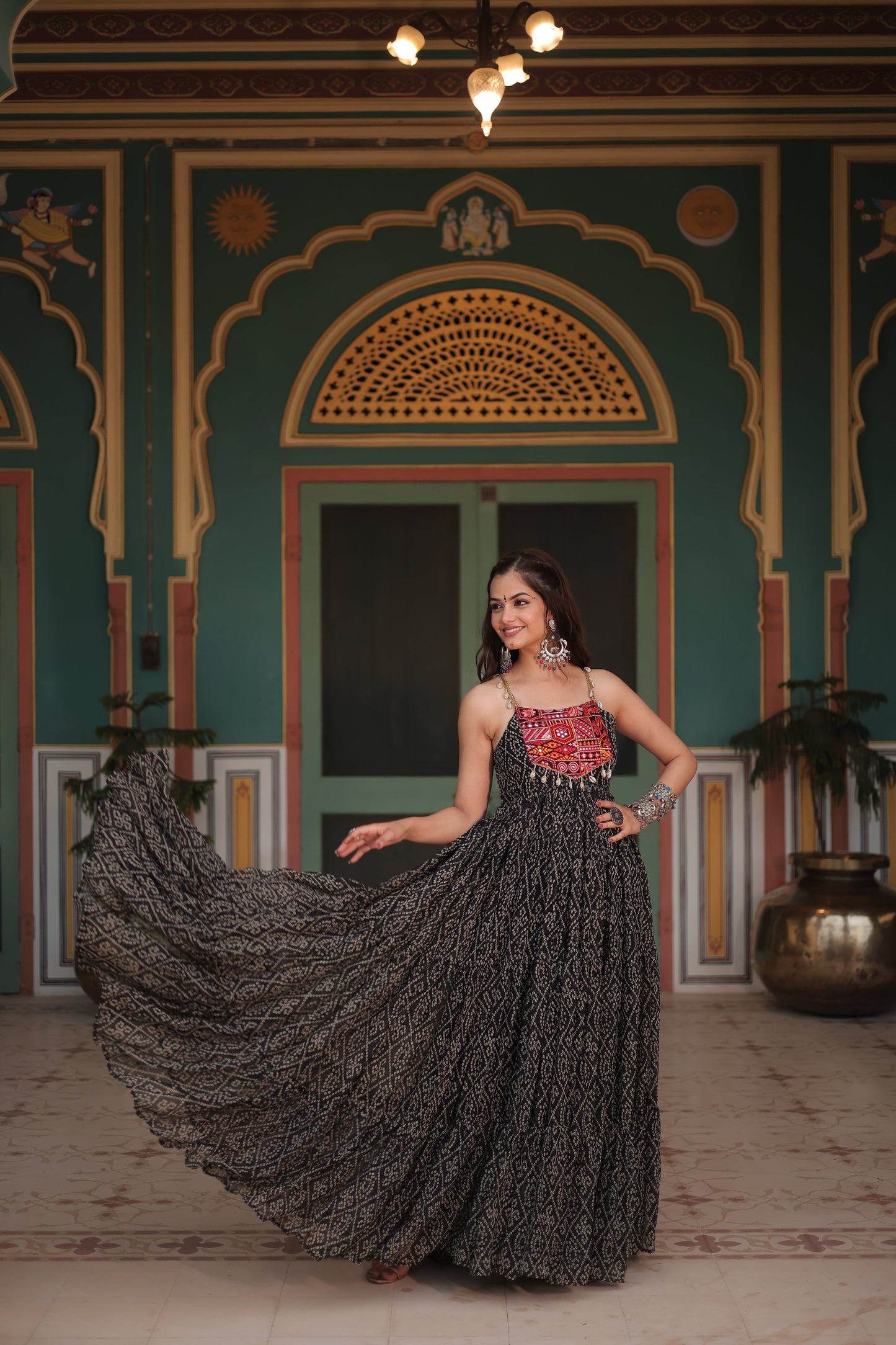 TILTON NAVRATRI SPECIAL BANDHANI PRINT PATCHWORK GOWN
