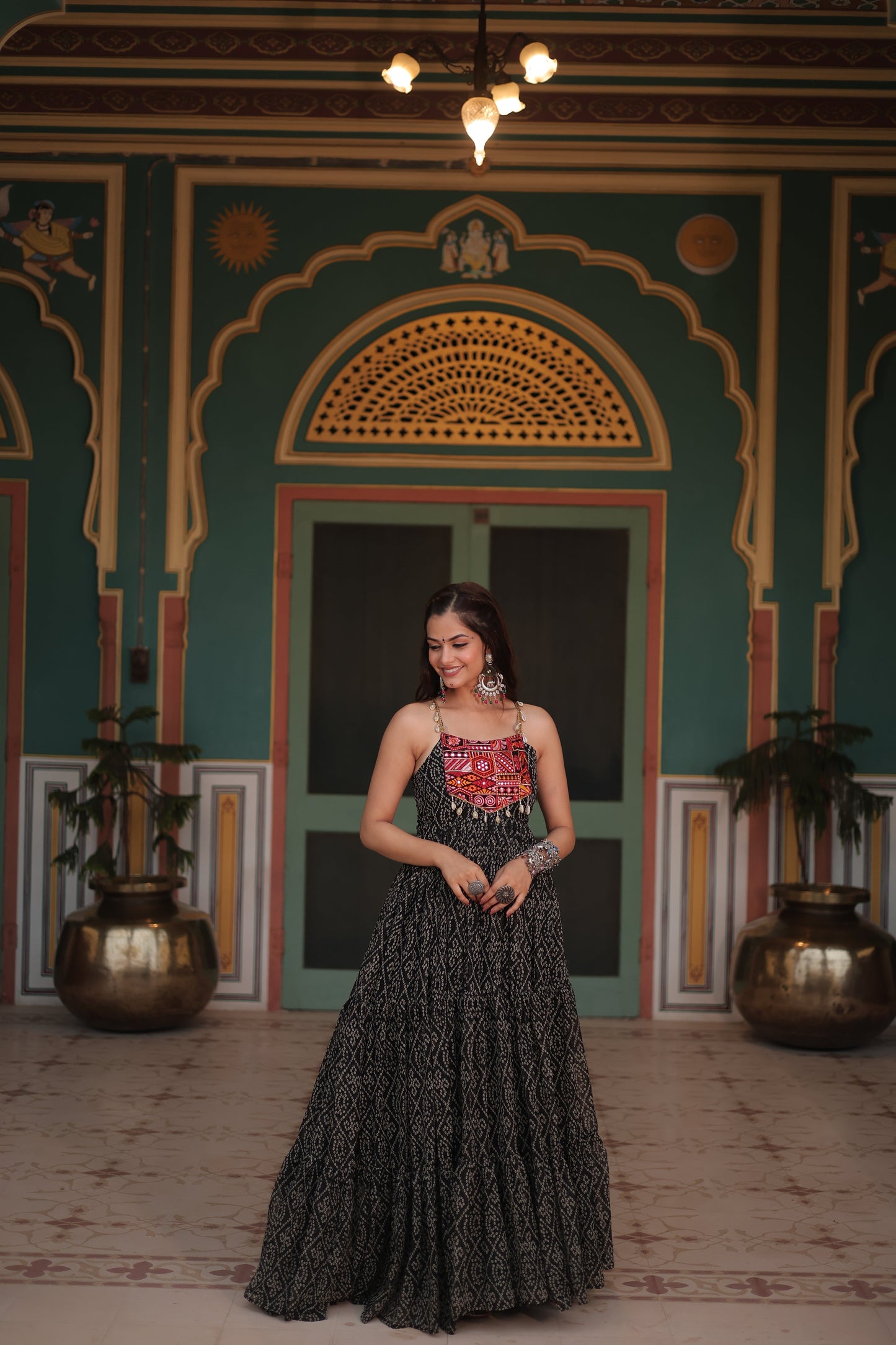 TILTON NAVRATRI SPECIAL BANDHANI PRINT PATCHWORK GOWN