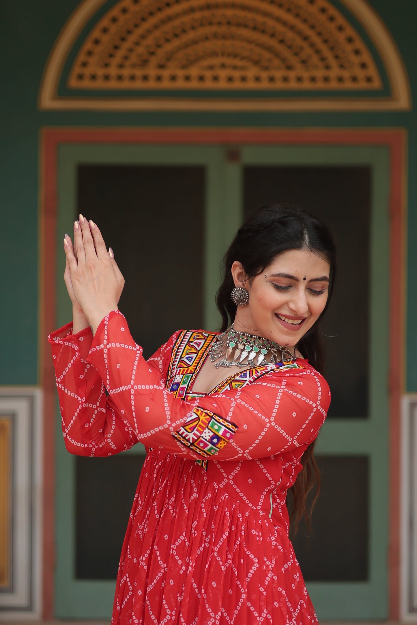 TILTON NAVRATRI SPECIAL BHANDHANI PRINT FAUX GEORGETTE GOWN