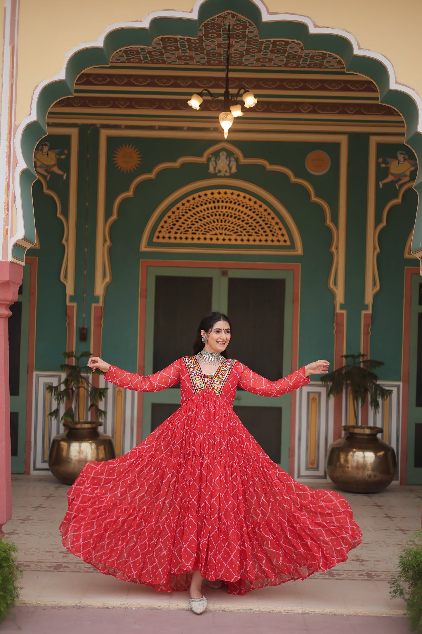 TILTON NAVRATRI SPECIAL BHANDHANI PRINT FAUX GEORGETTE GOWN