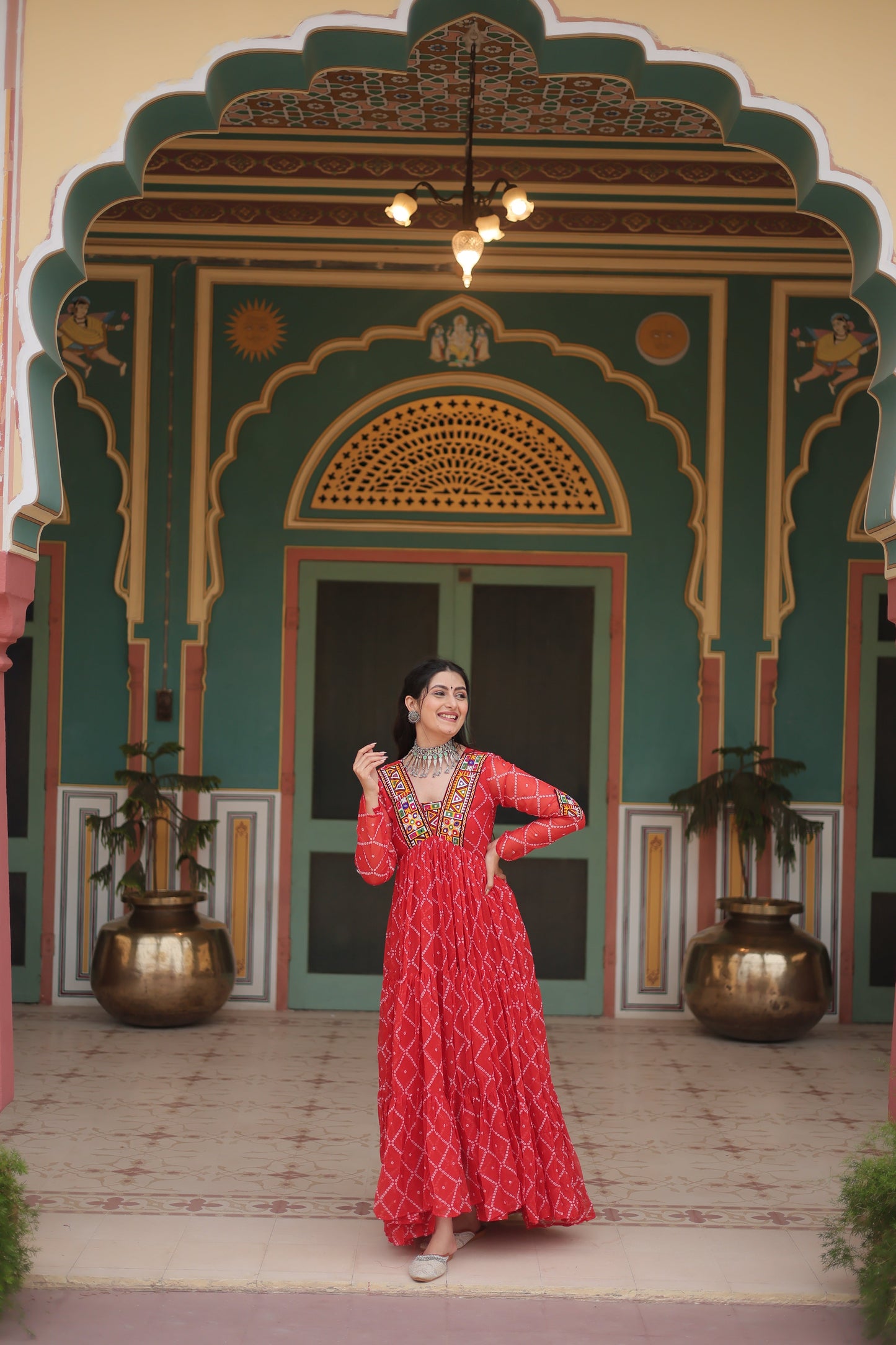 TILTON NAVRATRI SPECIAL BHANDHANI PRINT FAUX GEORGETTE GOWN