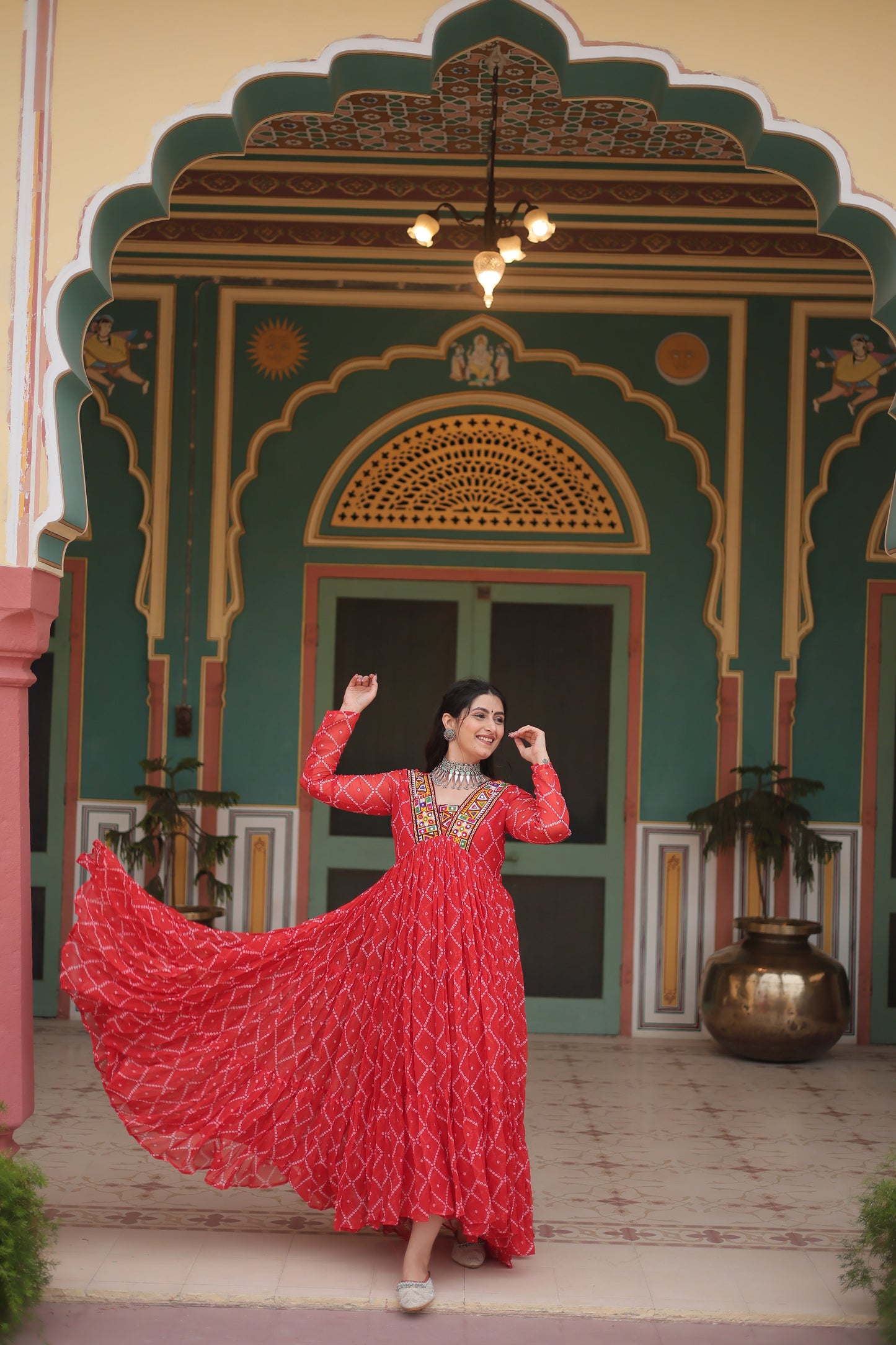 TILTON NAVRATRI SPECIAL BHANDHANI PRINT FAUX GEORGETTE GOWN