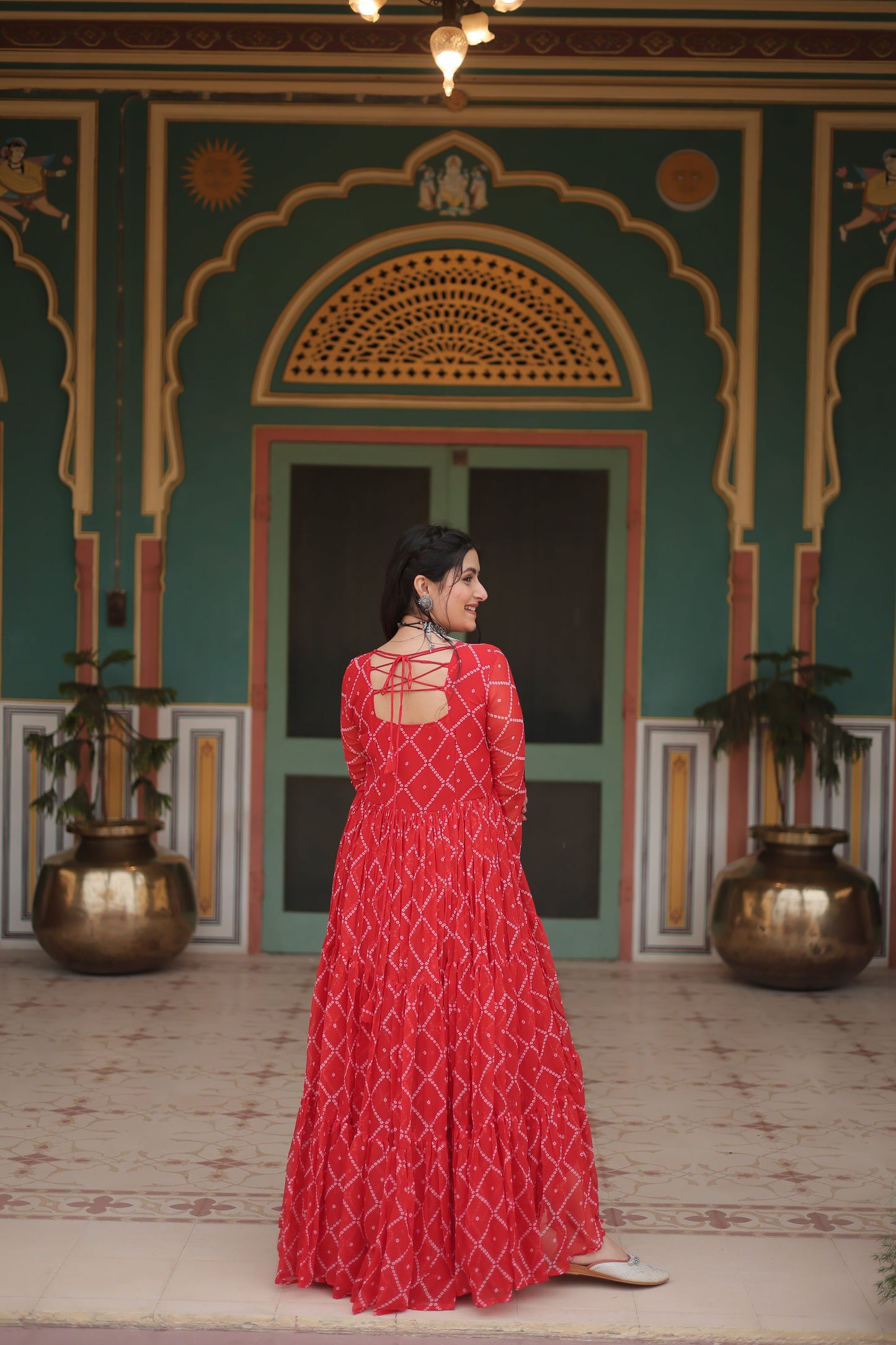 TILTON NAVRATRI SPECIAL BHANDHANI PRINT FAUX GEORGETTE GOWN
