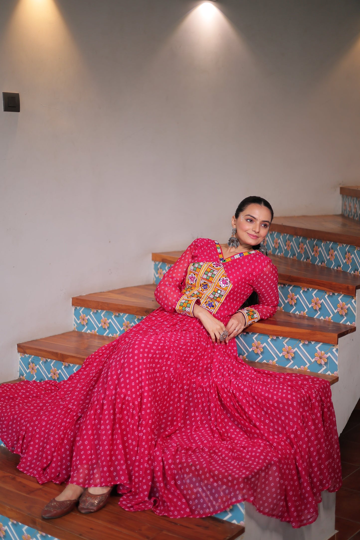 TILTON NAVRATRI SPECIAL BANDHANI PRINT GOWN WITH KUTCHI PATCHWORK