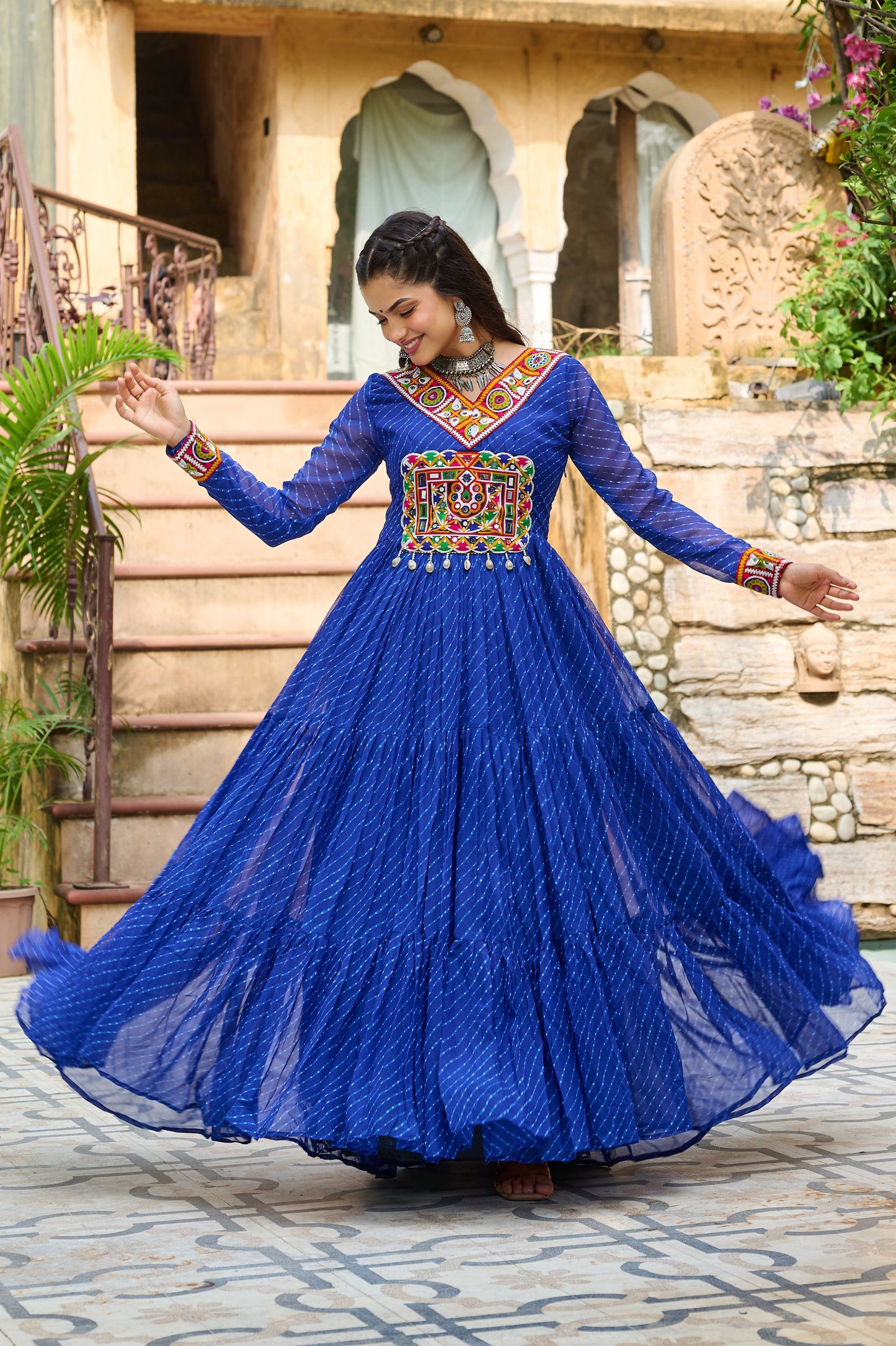 TILTON LAHERIYA PRINT PATCHWORK GOWN