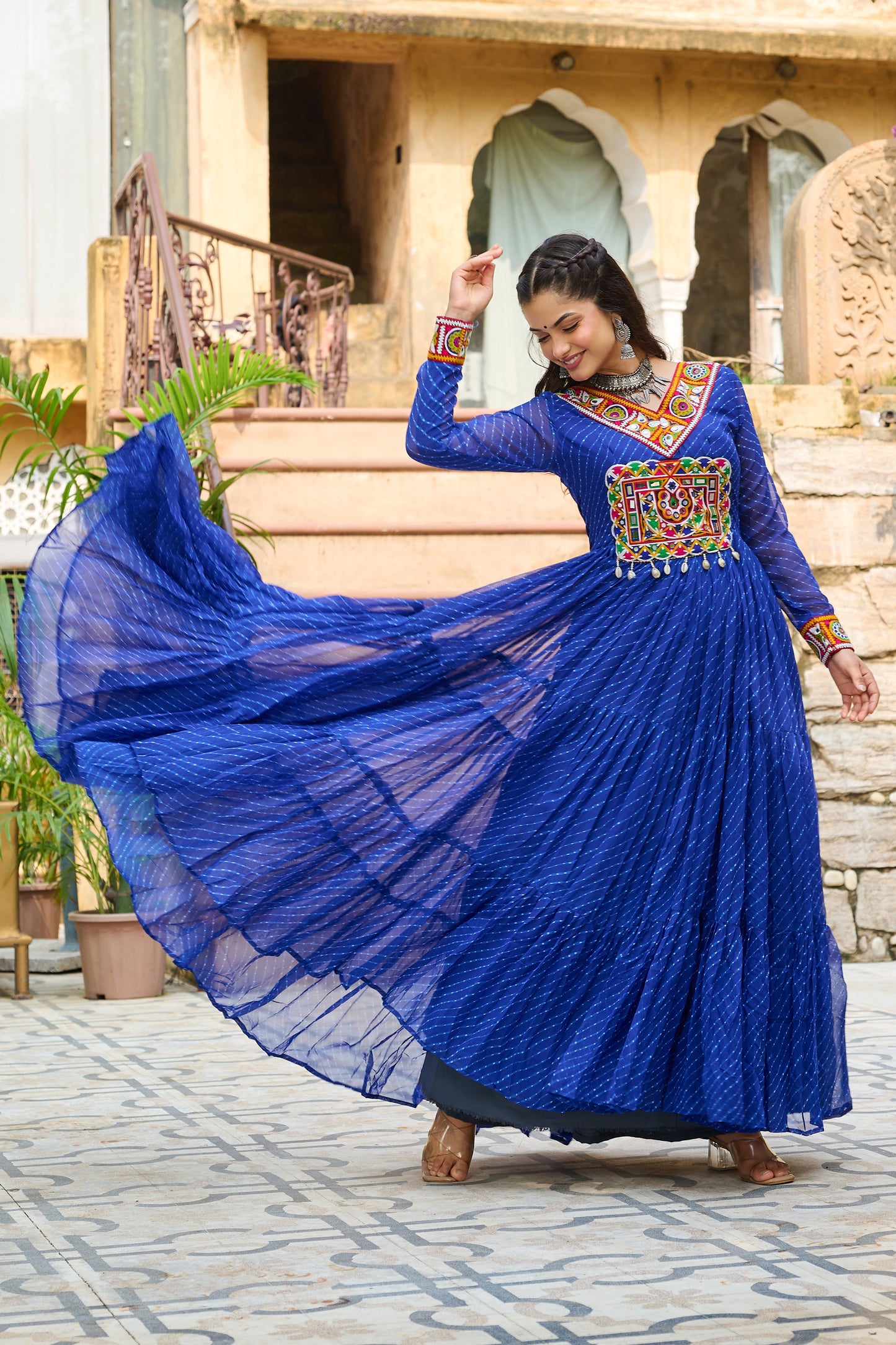 TILTON LAHERIYA PRINT PATCHWORK GOWN