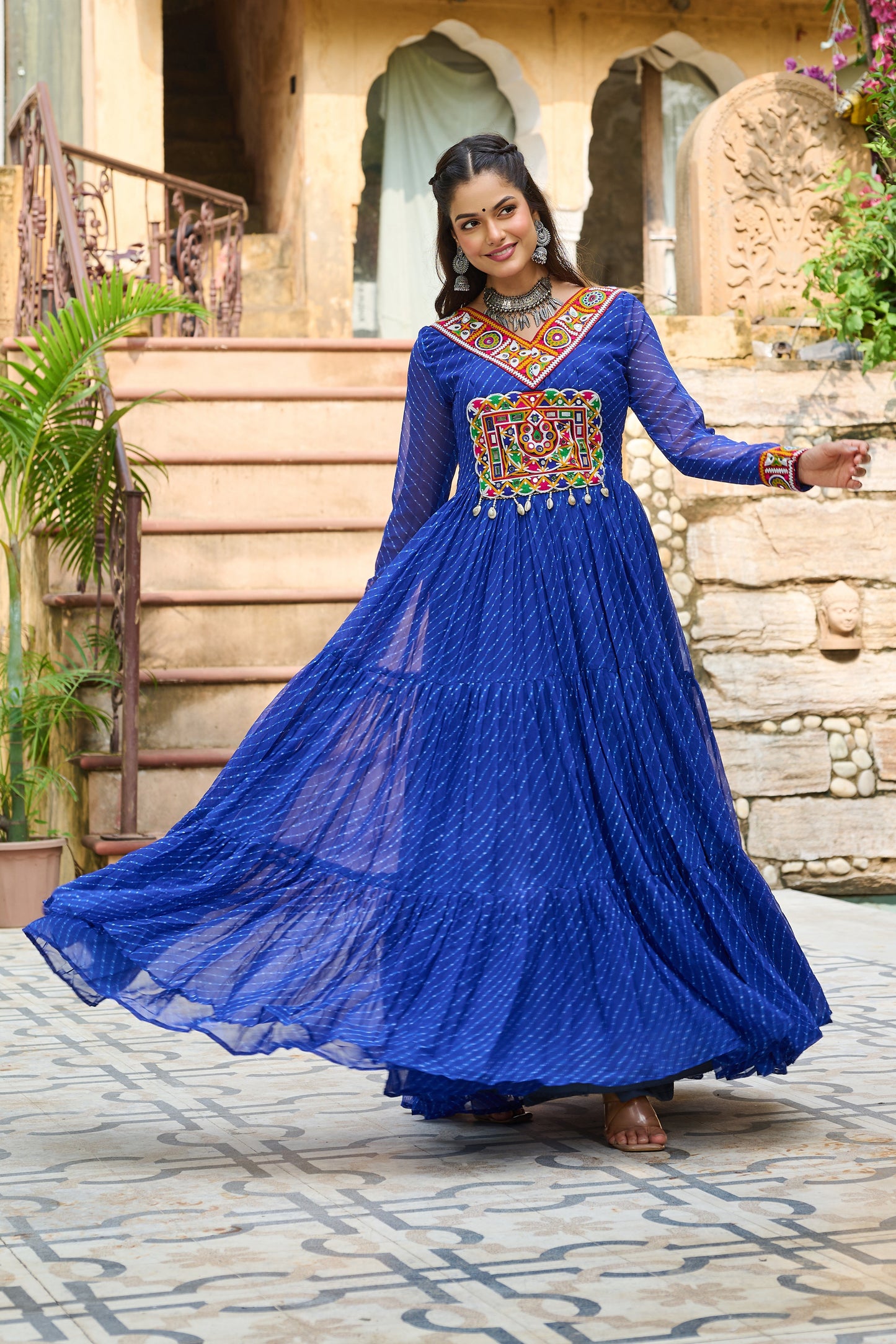 TILTON LAHERIYA PRINT PATCHWORK GOWN