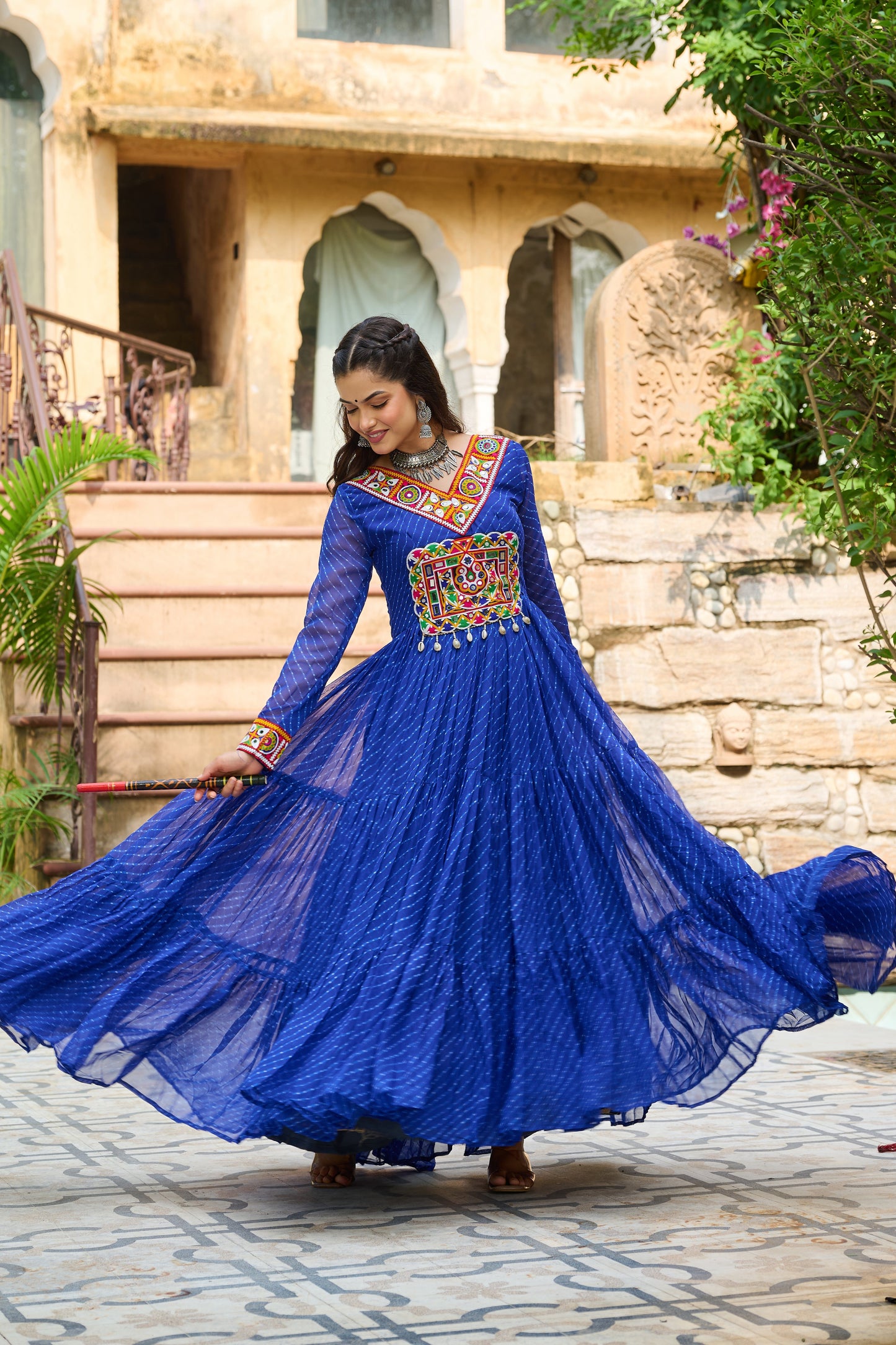 TILTON LAHERIYA PRINT PATCHWORK GOWN