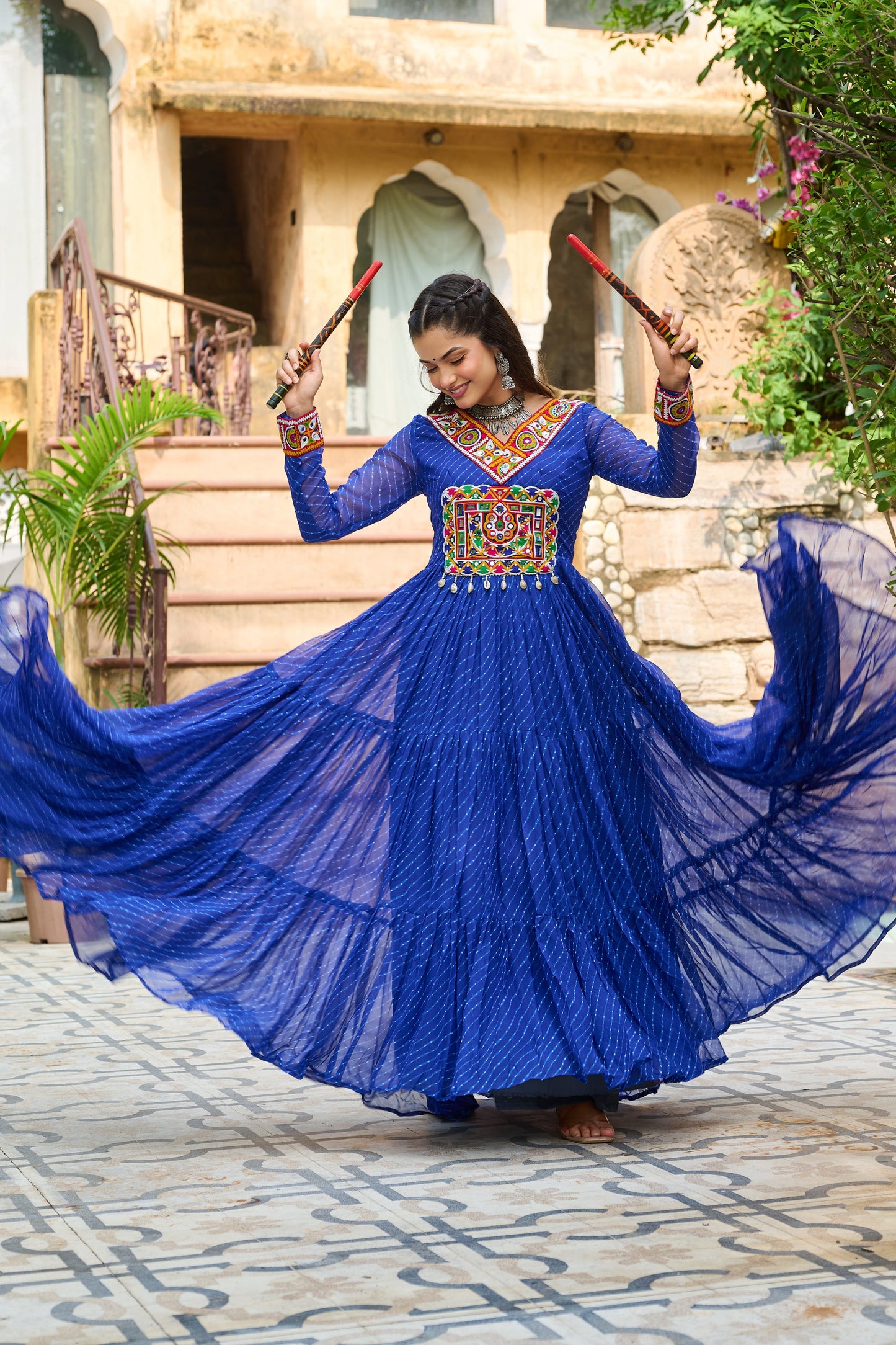 TILTON LAHERIYA PRINT PATCHWORK GOWN