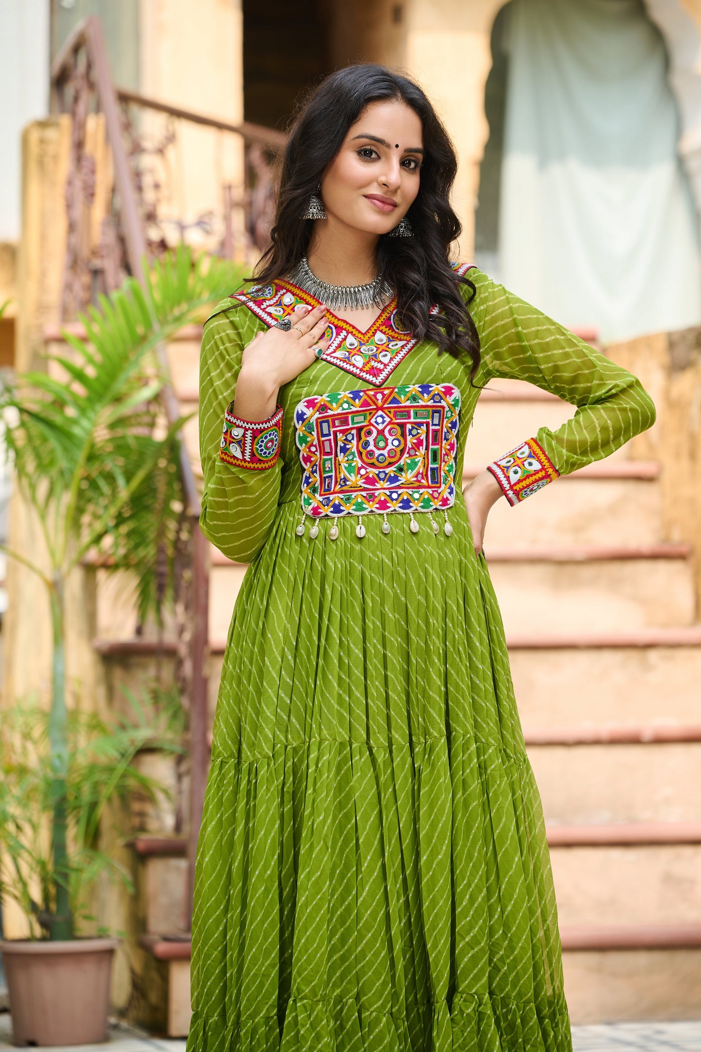 TILTON LAHERIYA PRINT PATCHWORK GOWN