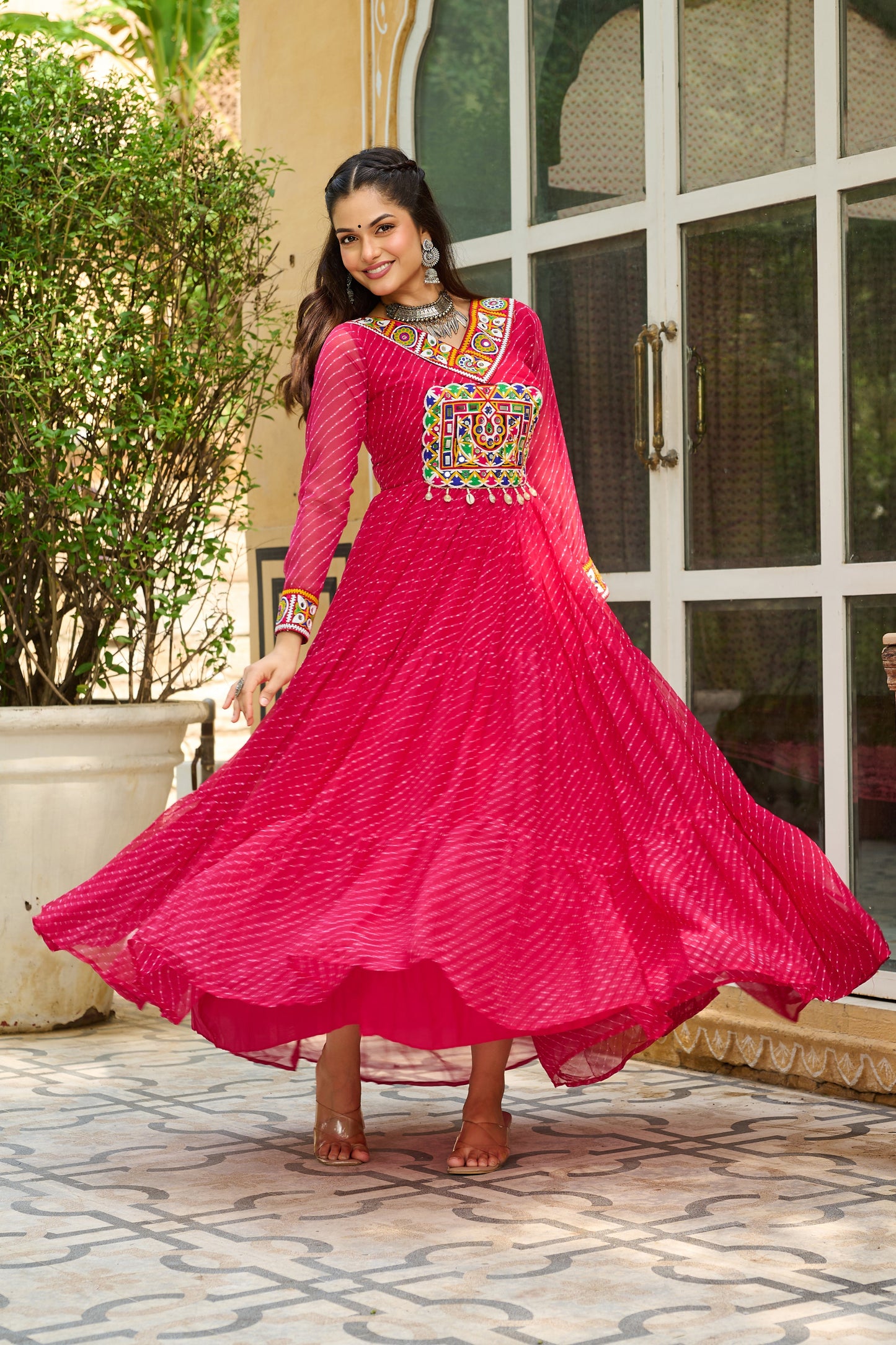 TILTON LAHERIYA PRINT PATCHWORK GOWN