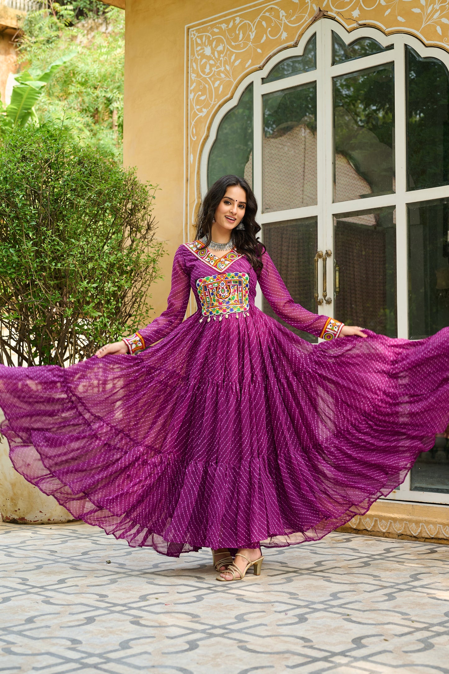 TILTON LAHERIYA PRINT PATCHWORK GOWN
