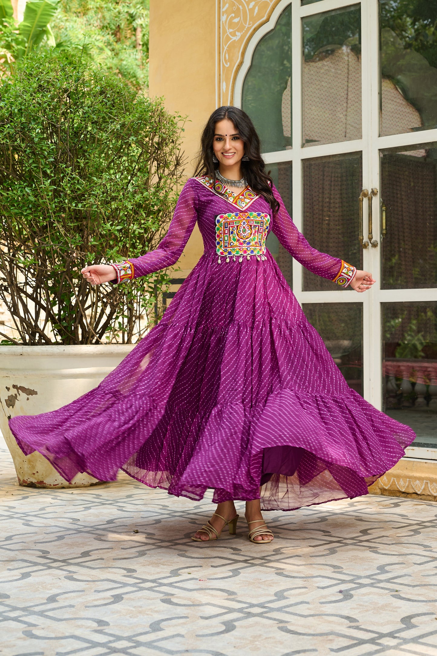 TILTON LAHERIYA PRINT PATCHWORK GOWN