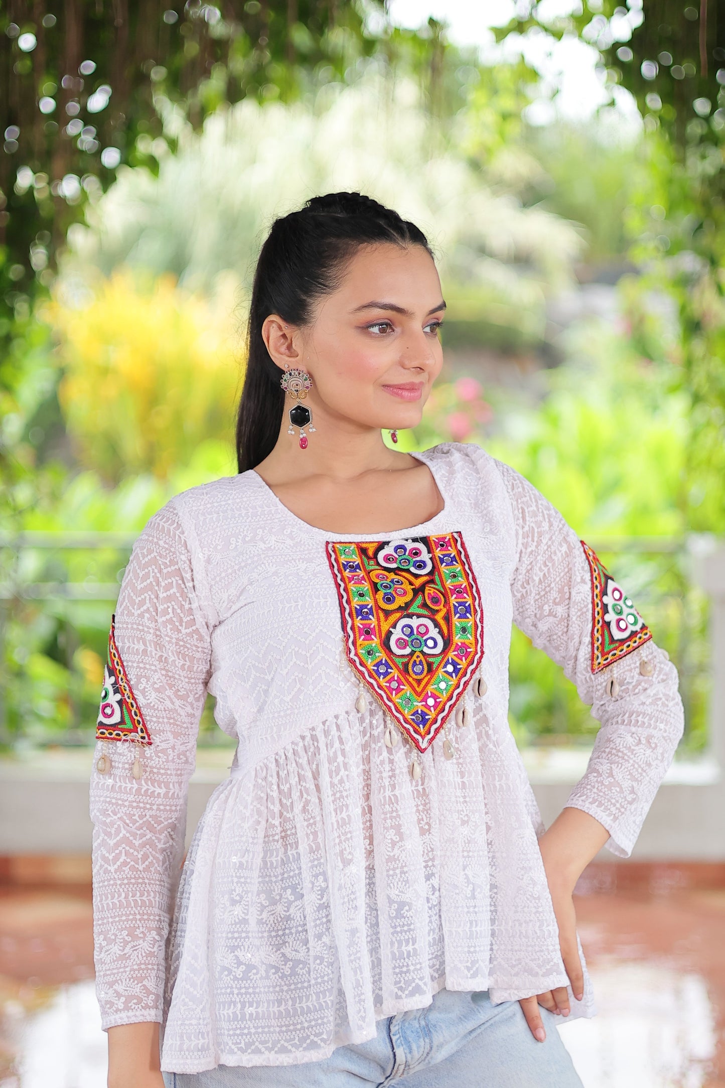 TILTON NAVRATRI SPECIAL GAMTHI PATCHWORK GEORGETTE TOP