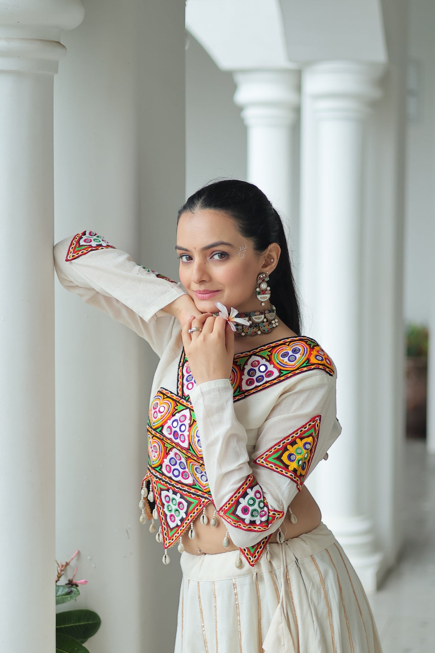 TILTON NAVRATRI SPECIAL KUTCHI GAMTHI WORK KORA COTTON LEHENGA CHOLI WITH KOTI
