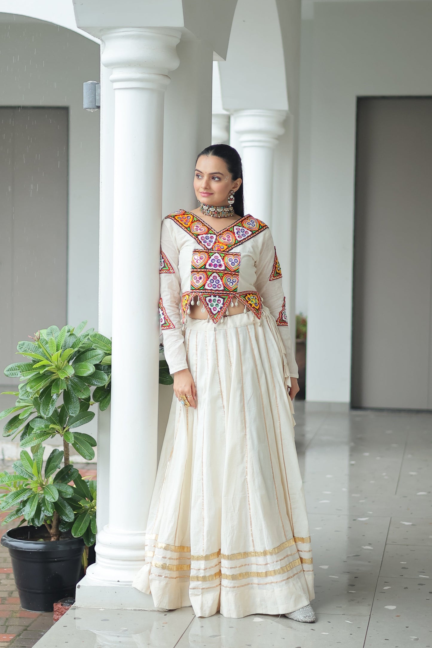 TILTON NAVRATRI SPECIAL KUTCHI GAMTHI WORK KORA COTTON LEHENGA CHOLI WITH KOTI