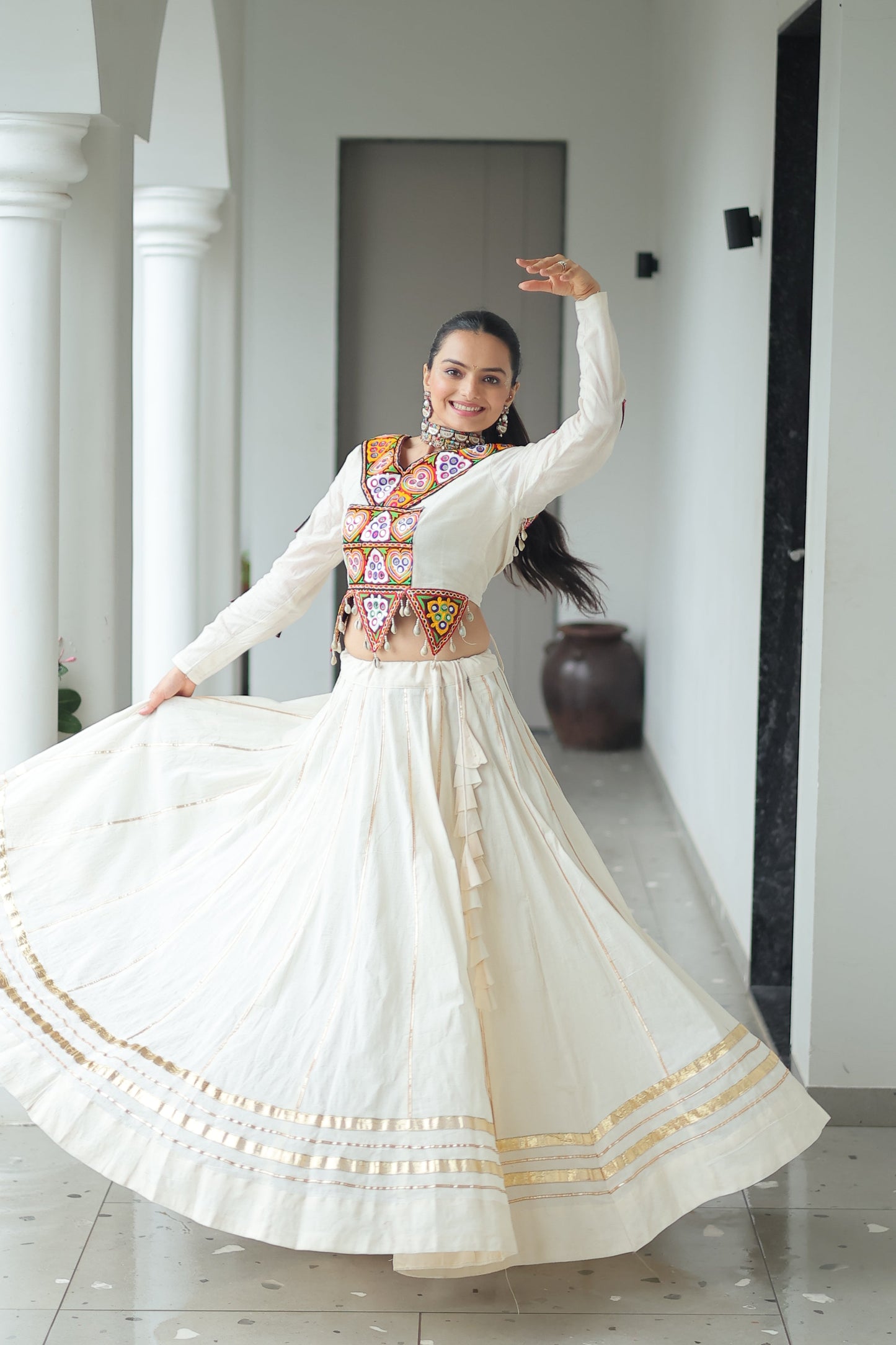 TILTON NAVRATRI SPECIAL KUTCHI GAMTHI WORK KORA COTTON LEHENGA CHOLI WITH KOTI