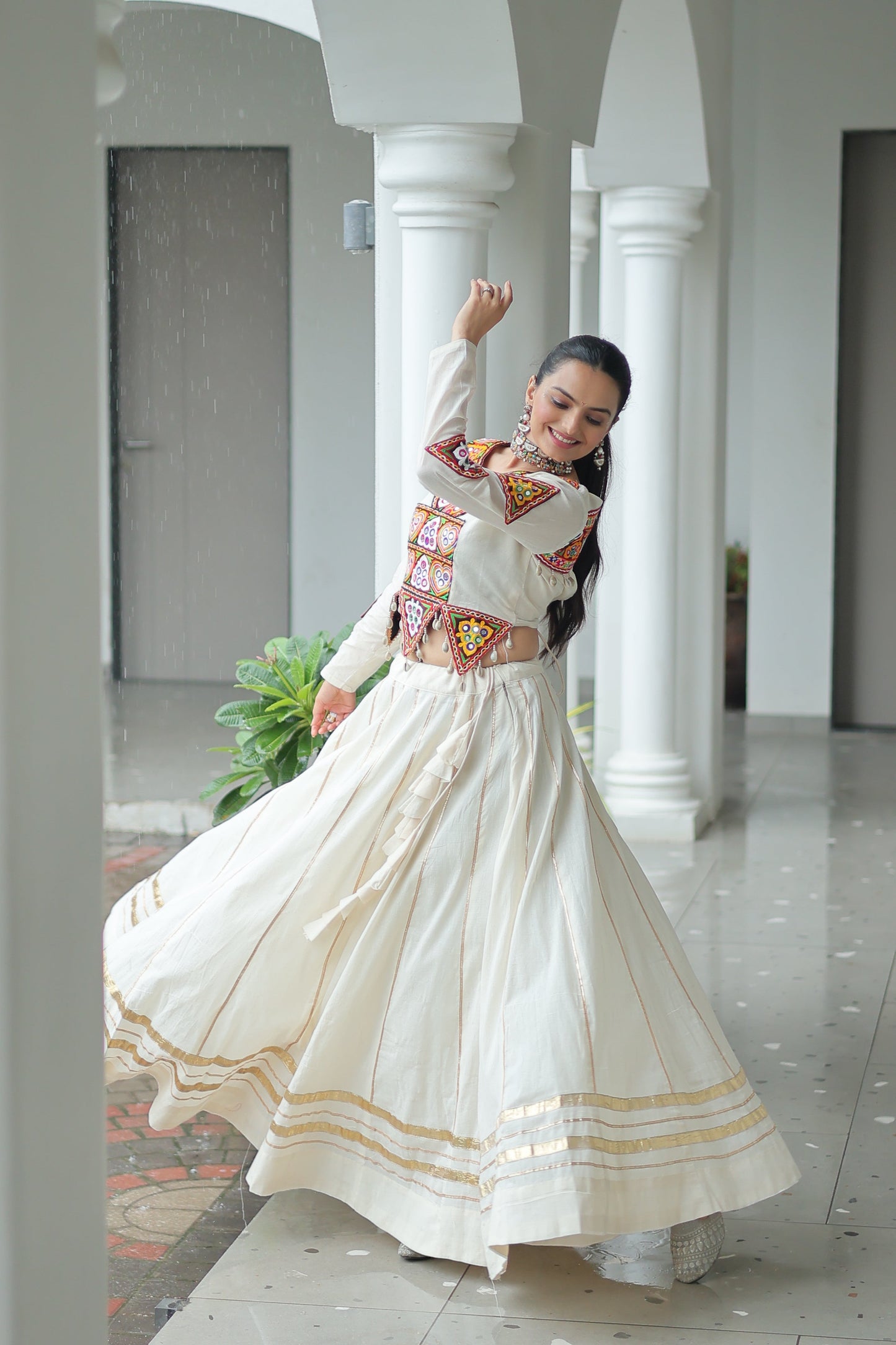 TILTON NAVRATRI SPECIAL KUTCHI GAMTHI WORK KORA COTTON LEHENGA CHOLI WITH KOTI
