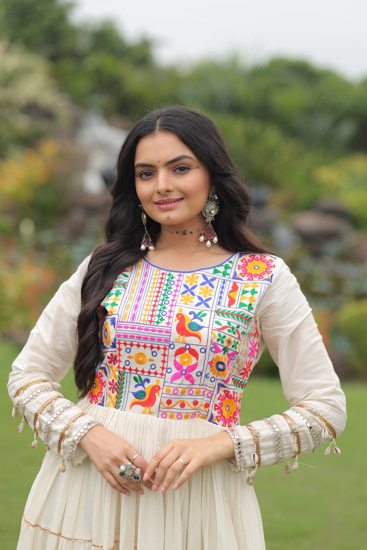 TILTON NAVRATRI SPECIAL KORA COTTON EMBROIDERED GOWN WITH GOTA PATTI WORK