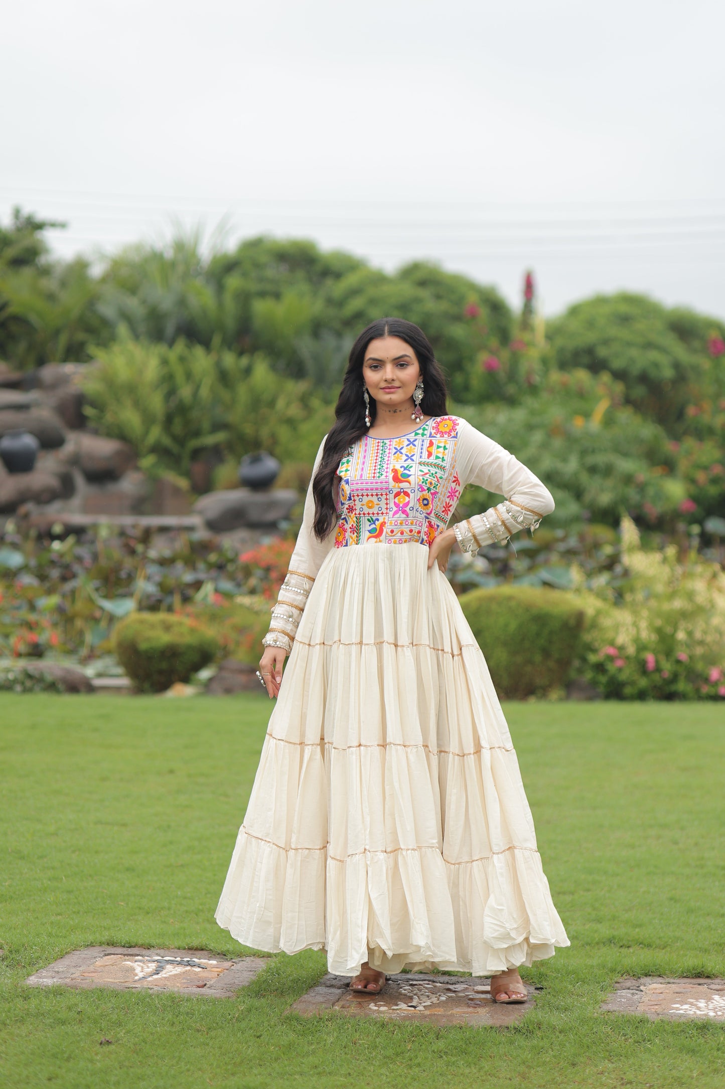 TILTON NAVRATRI SPECIAL KORA COTTON EMBROIDERED GOWN WITH GOTA PATTI WORK