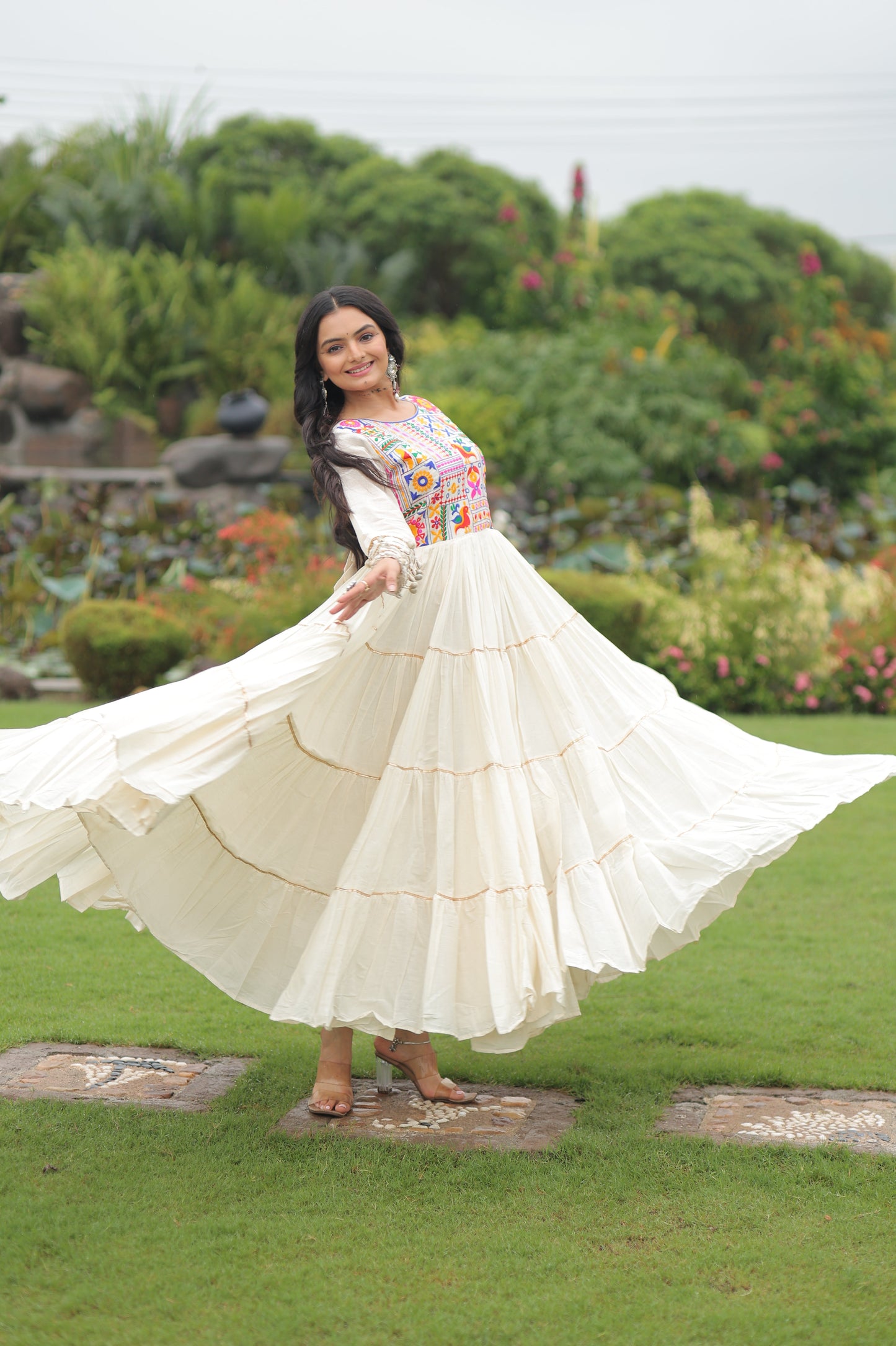 TILTON NAVRATRI SPECIAL KORA COTTON EMBROIDERED GOWN WITH GOTA PATTI WORK
