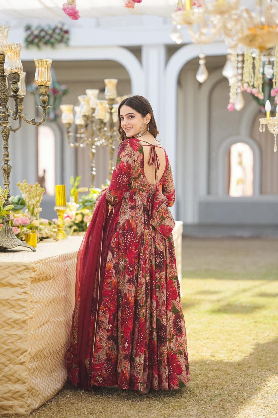 Elegant Maroon Floral Cotton Kurta Pant Dupatta Set for Women