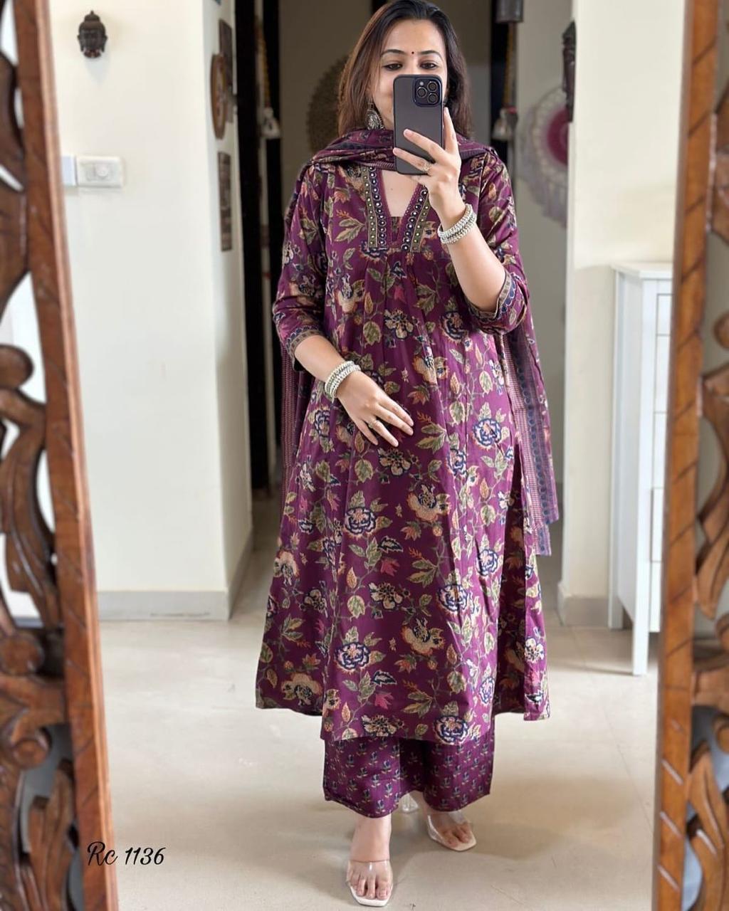 Soft Pure Cotton Women's Kurta, Palazzo Pants, & Dupatta Set