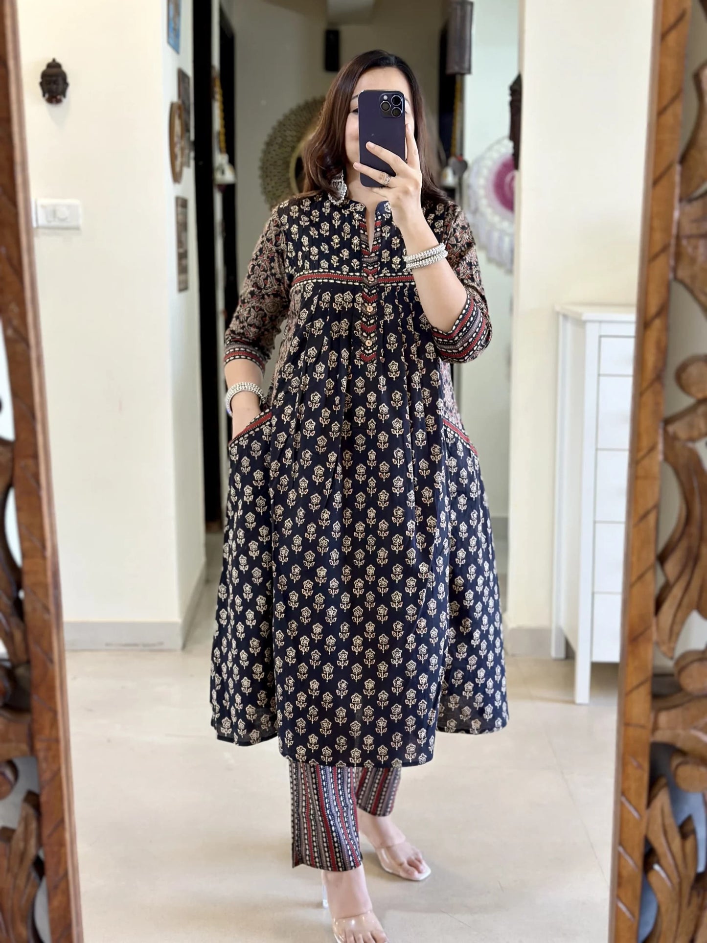 Elegant Blue Anarkali Kurta Set with Dupatta: Pure Cotton Comfort