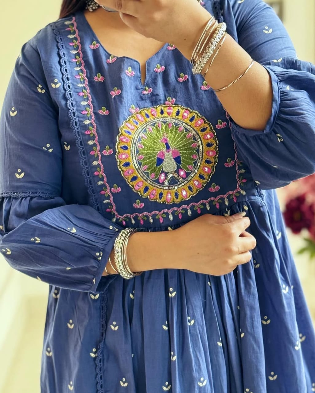 Biba Royal Blue Anarkali Kurta Set with Elegant Mirror Work Embroidery