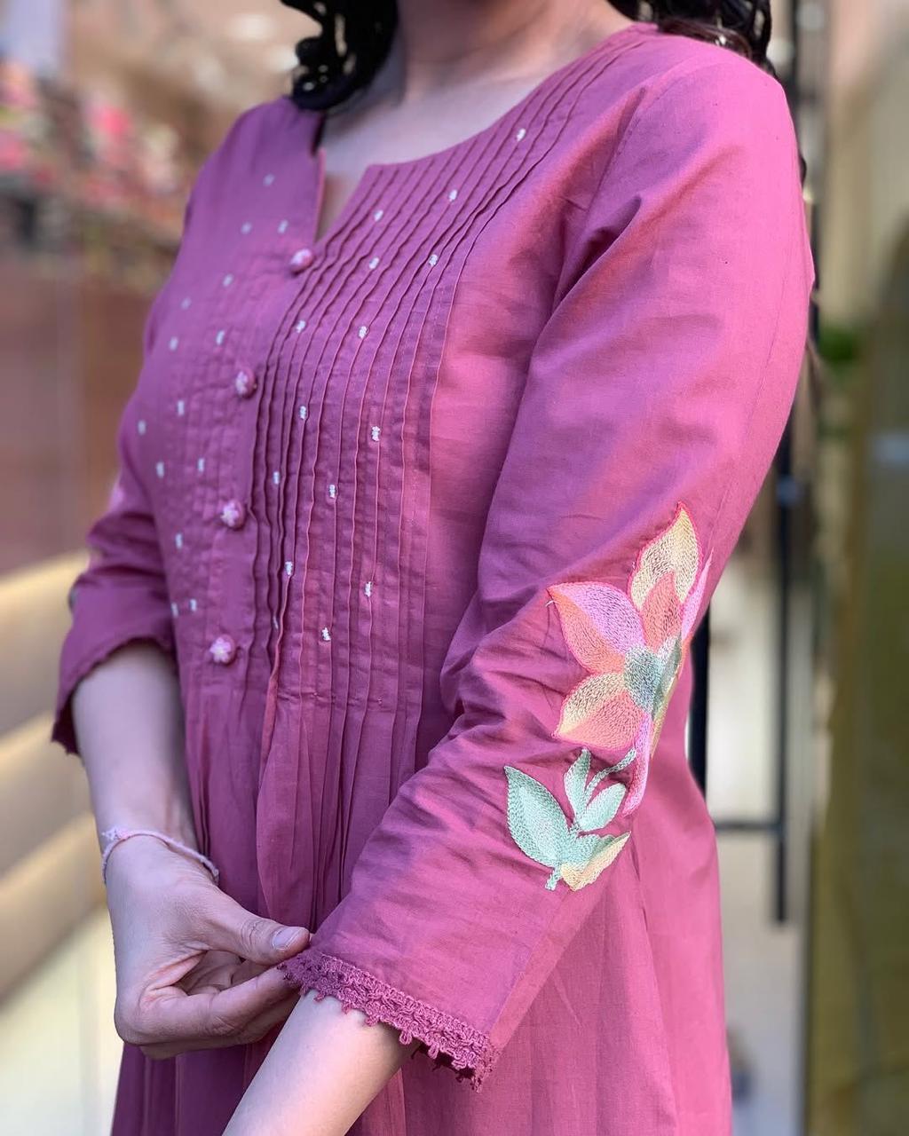 Elegant Rosewood Flared Kurta for Women, Intricate Front Detailing, Premium Comfort Fabric