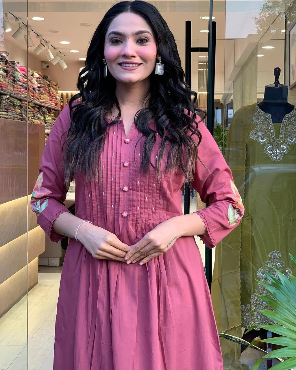 Elegant Rosewood Flared Kurta for Women, Intricate Front Detailing, Premium Comfort Fabric