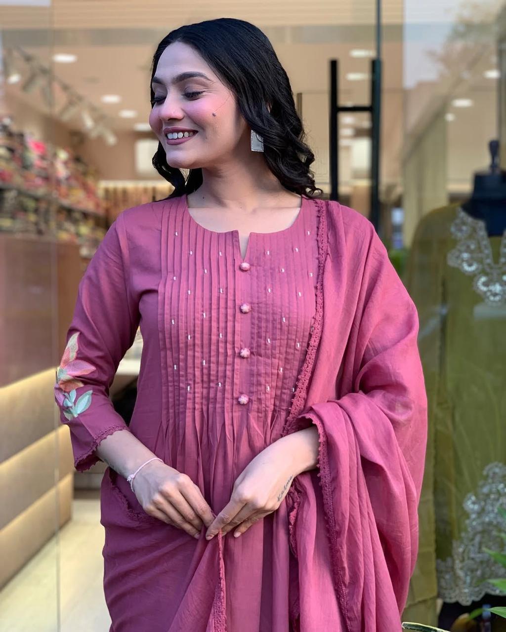Elegant Rosewood Flared Kurta for Women, Intricate Front Detailing, Premium Comfort Fabric