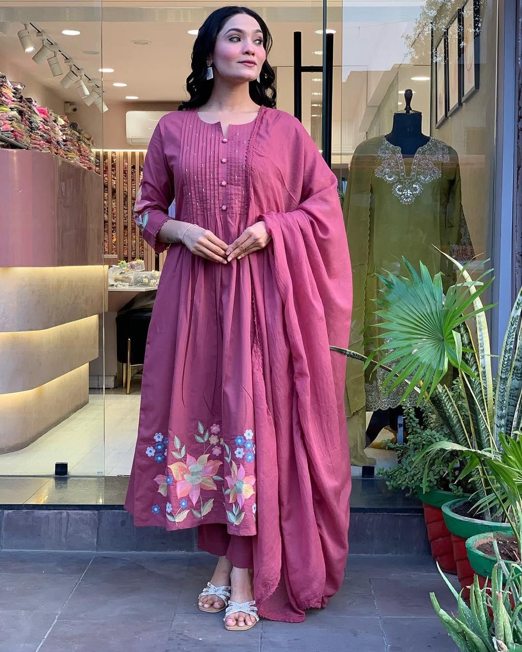 Elegant Rosewood Flared Kurta for Women, Intricate Front Detailing, Premium Comfort Fabric