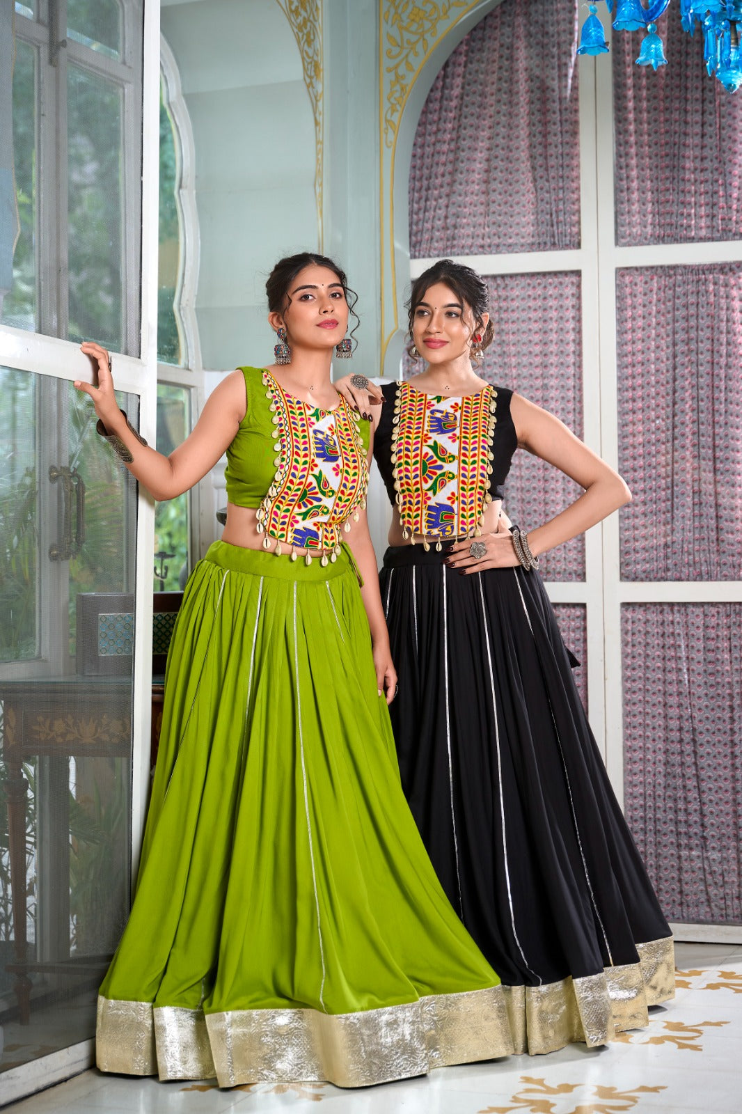 Chaniya Choli for Garba Nights โ Gamthi Work Blouse & Rayon Lehenga