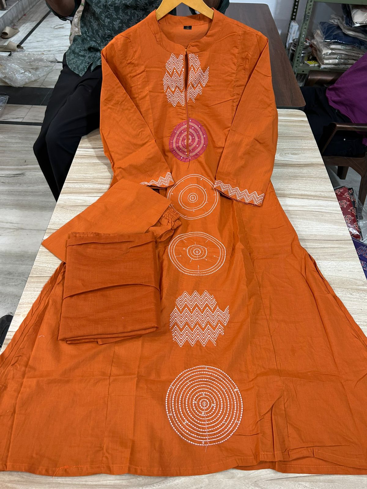 Biba Rust Orange Hand-Embroidered Cotton Kurta Set Dupatta Elegant Festive Attire