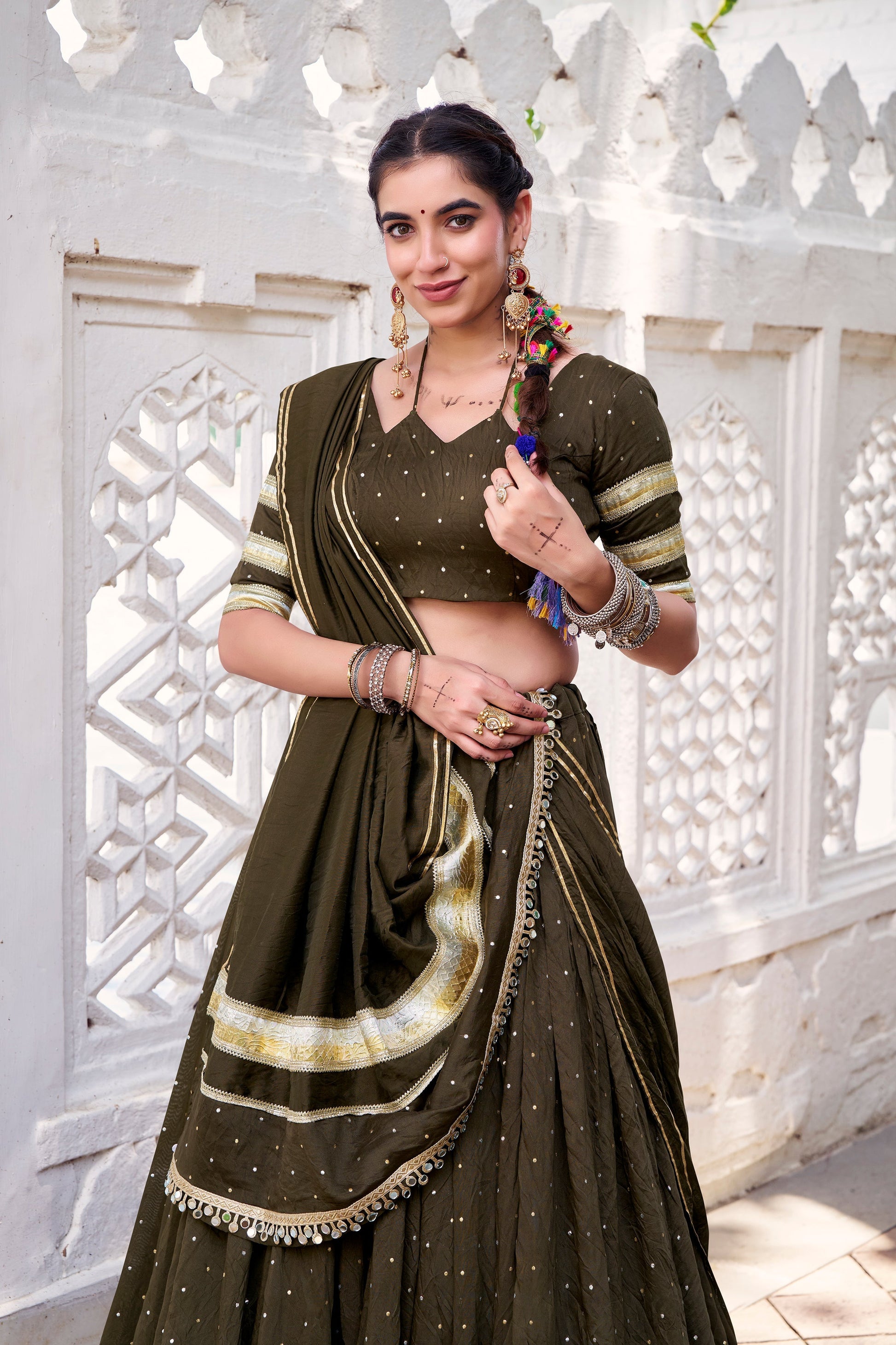 TILTON NAVRATRI SPECIAL PURE CHANDERI ZARI WEAVING LEHENGA CHOLI WITH DUPATTA