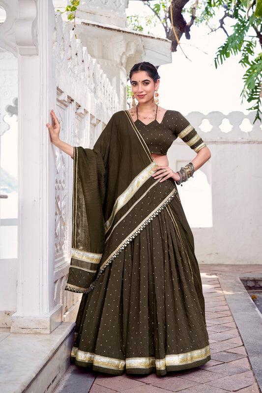 TILTON NAVRATRI SPECIAL PURE CHANDERI ZARI WEAVING LEHENGA CHOLI WITH DUPATTA