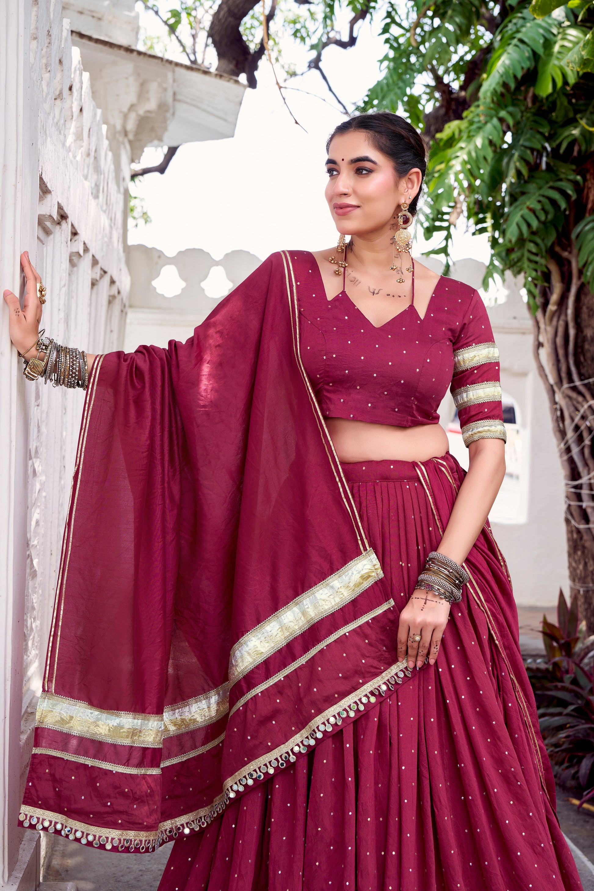 TILTON NAVRATRI SPECIAL PURE CHANDERI ZARI WEAVING LEHENGA CHOLI WITH DUPATTA