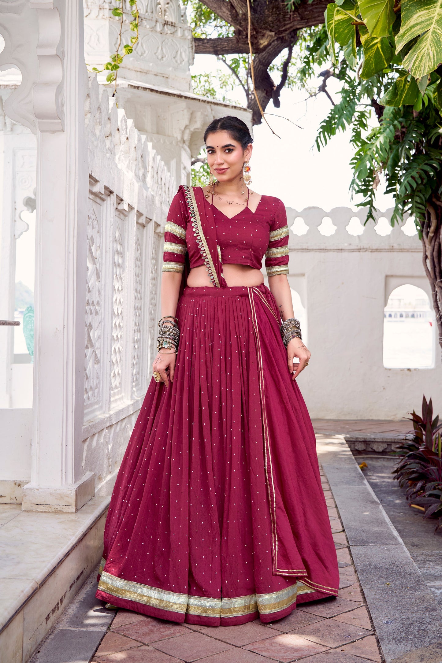 TILTON NAVRATRI SPECIAL PURE CHANDERI ZARI WEAVING LEHENGA CHOLI WITH DUPATTA