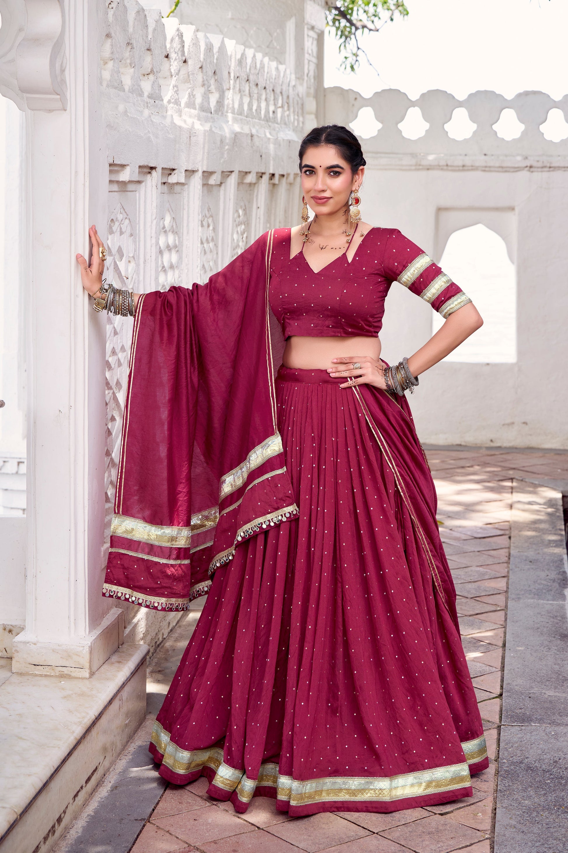 TILTON NAVRATRI SPECIAL PURE CHANDERI ZARI WEAVING LEHENGA CHOLI WITH DUPATTA