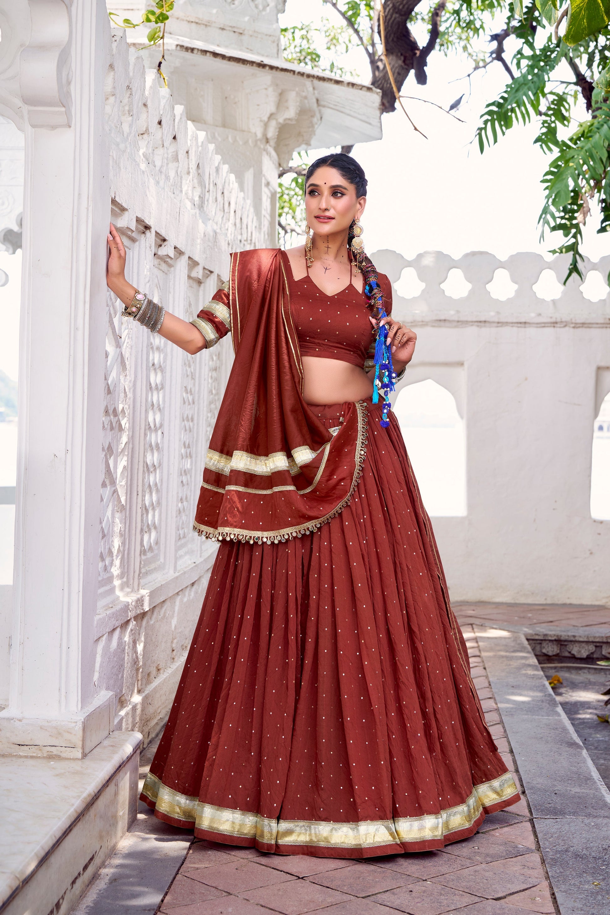 TILTON NAVRATRI SPECIAL PURE CHANDERI ZARI WEAVING LEHENGA CHOLI WITH DUPATTA